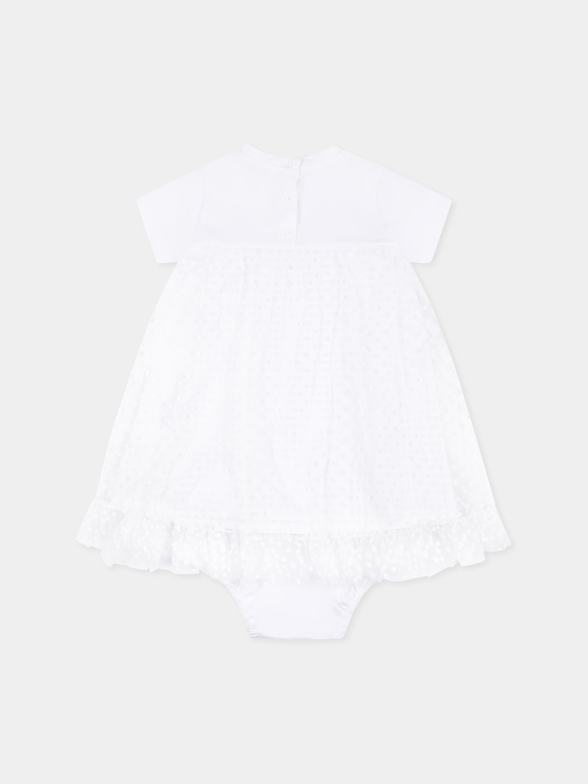 Vestito bianco per neonata con logo e pois,Balmain Kids,BU1041 J0177 100OR