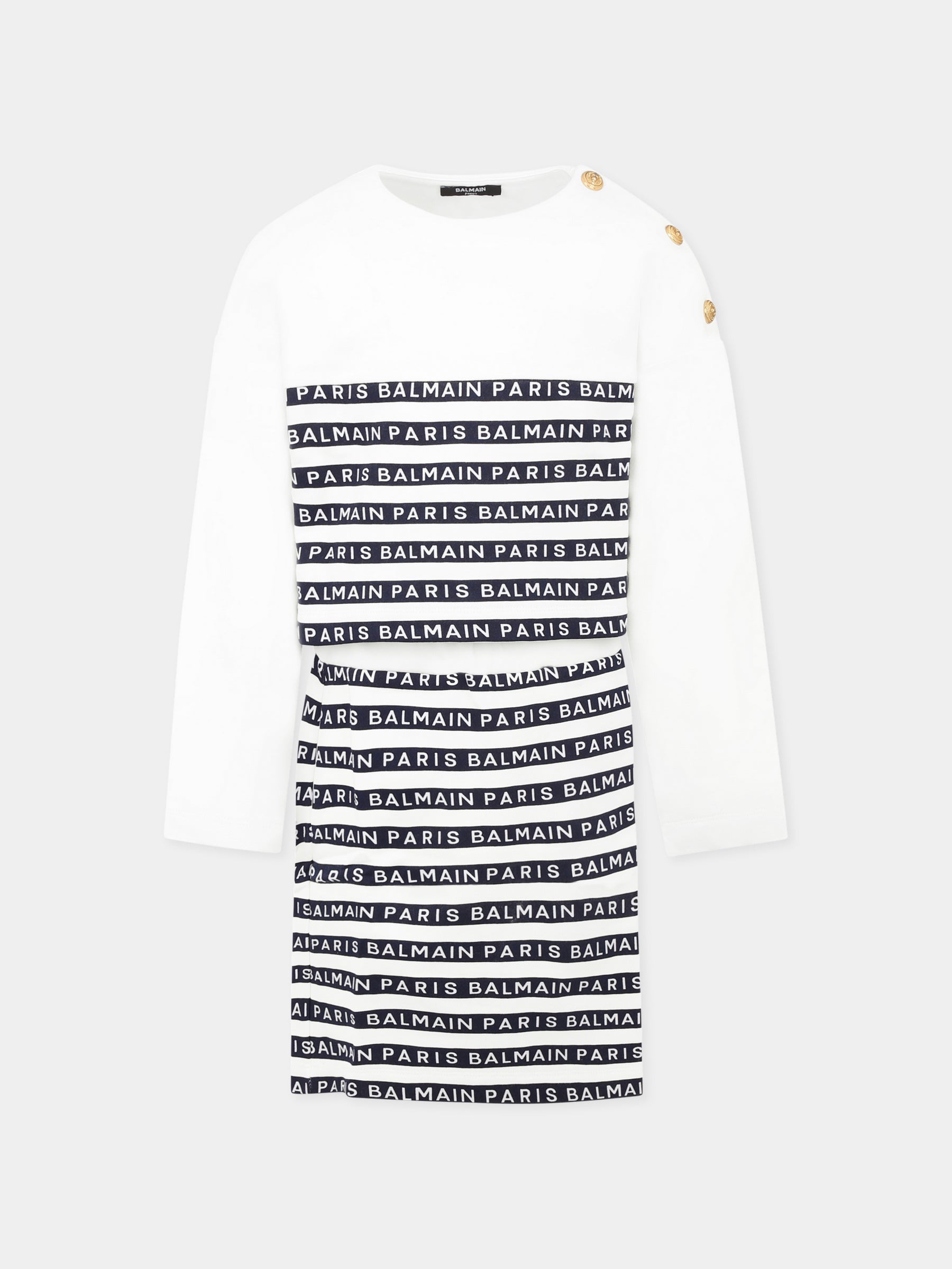 Completo bianco per bambina con logo,Balmain Kids,BU3B20 Z1909 100BL