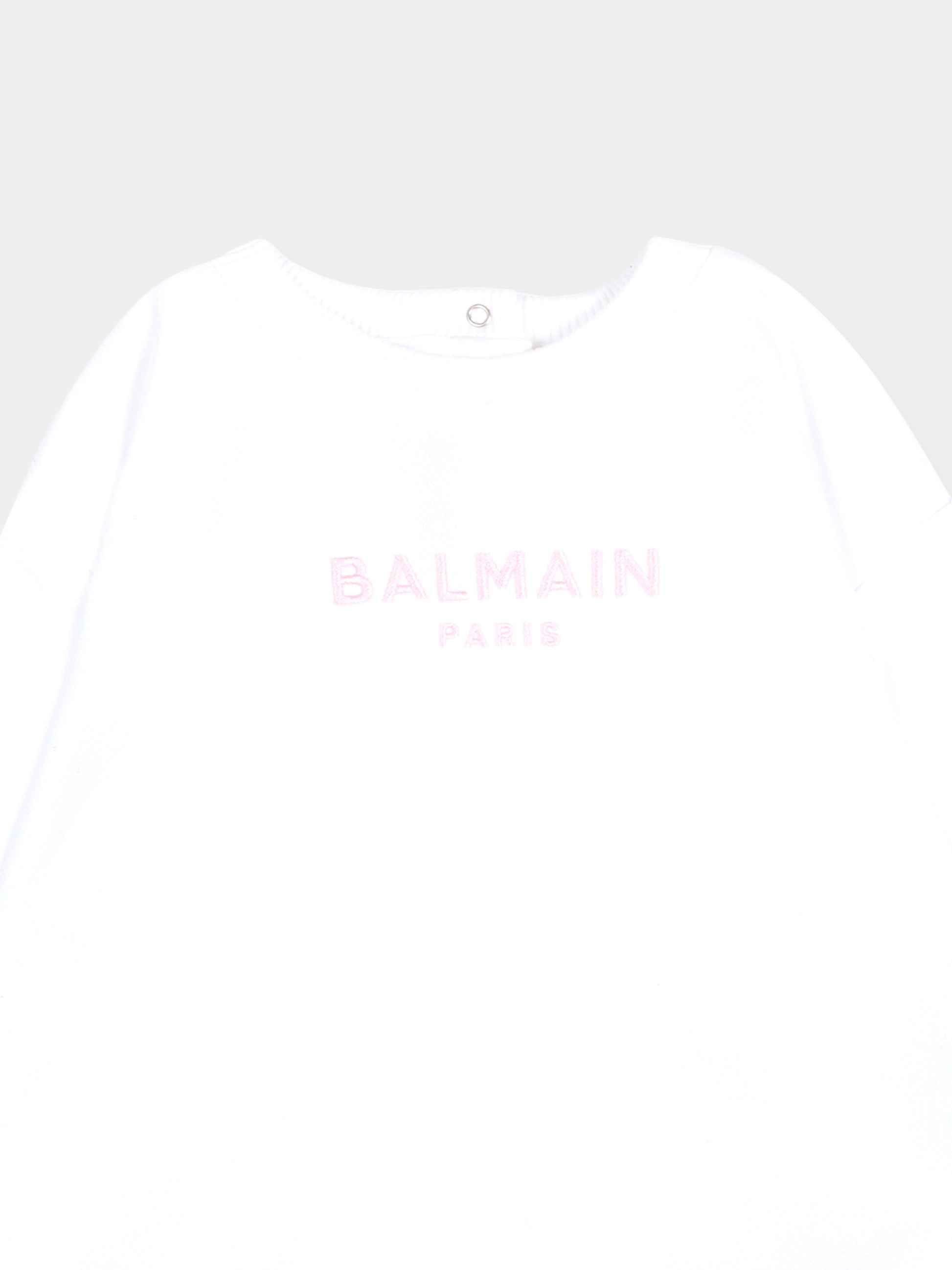 Felpa bianca per neonata con logo,Balmain Kids,BU4010 Z1753 100RS