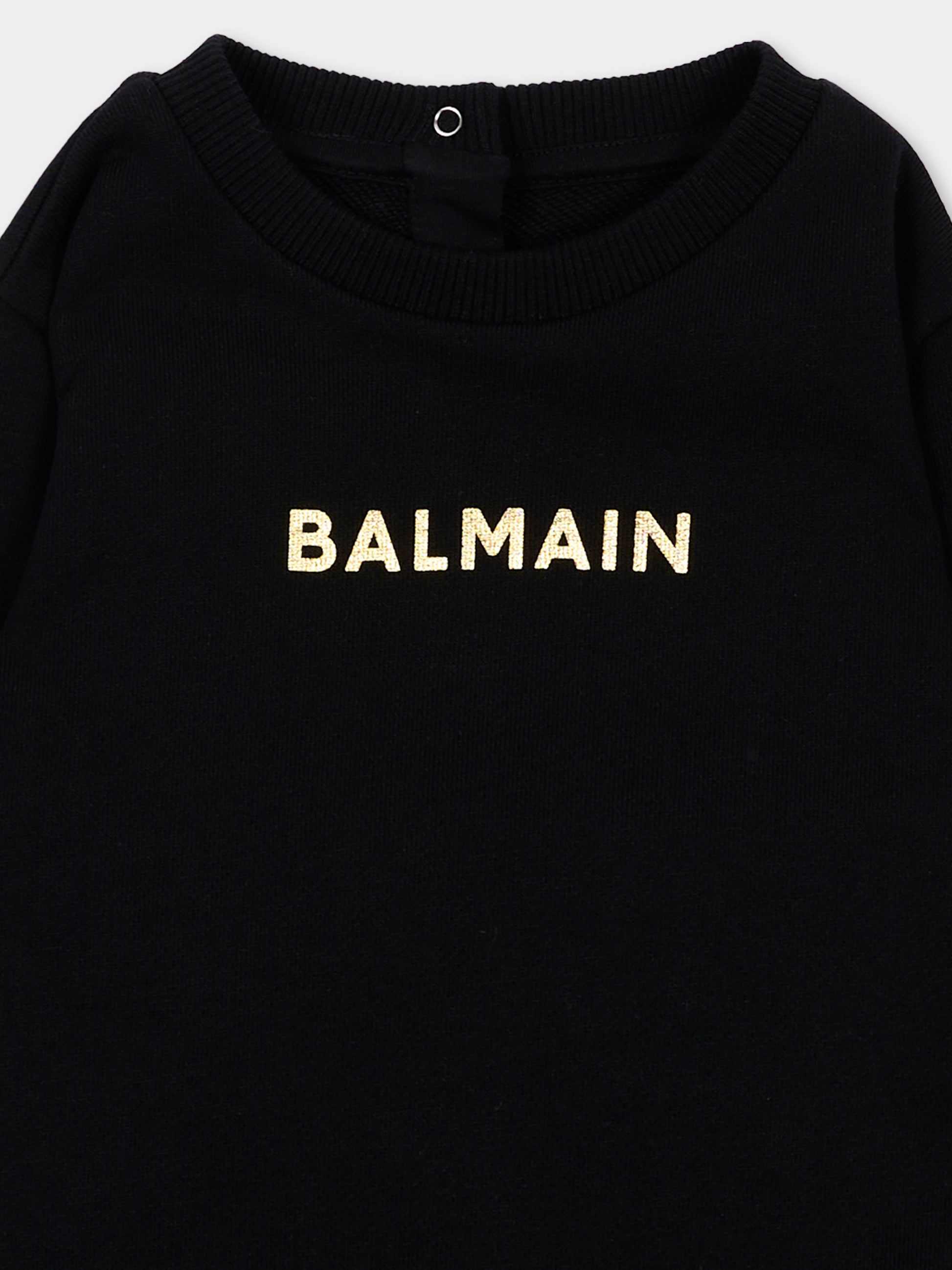 Felpa nera per neonato logo frontale,Balmain Kids,BU4600 Z0081 930OR