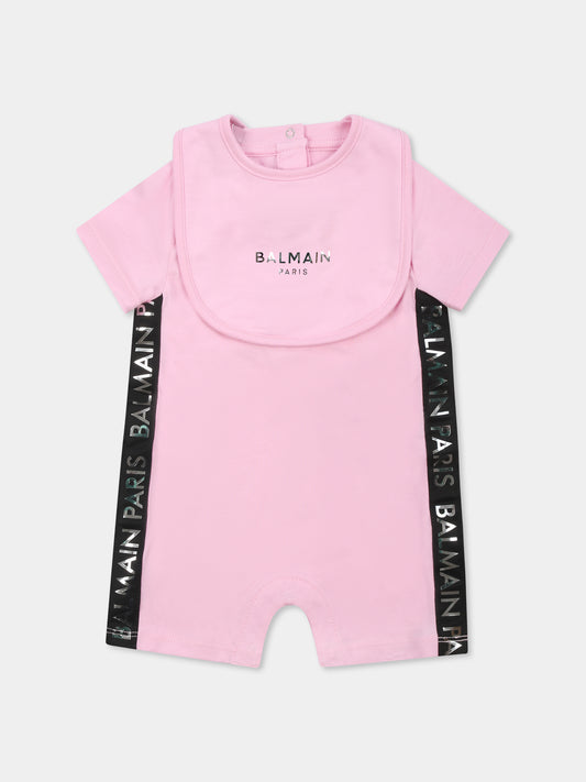 Set pagliaccetto rosa per neonata con logo,Balmain Kids,BUB52A Z1751 552AG