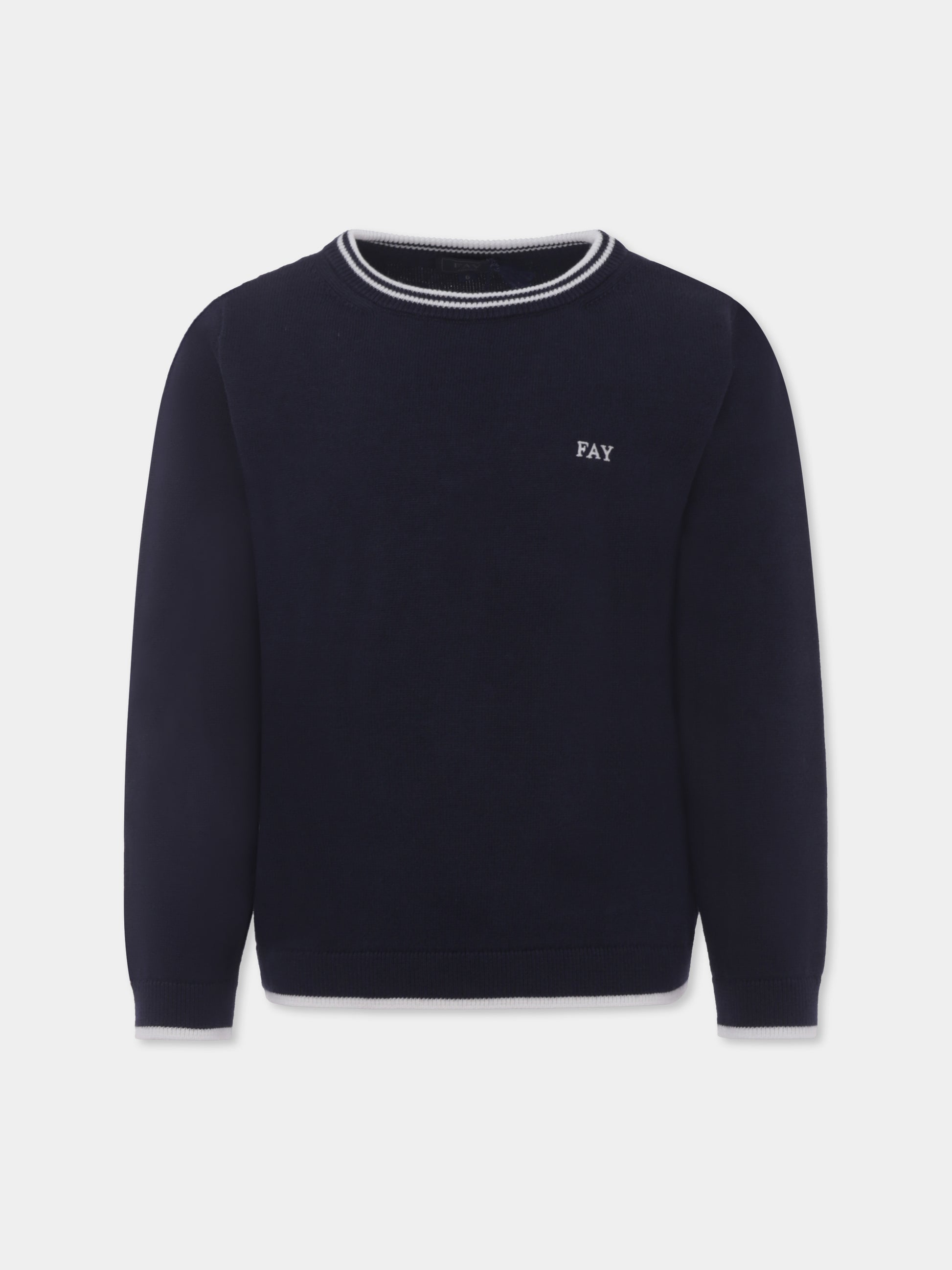 Maglione blu for boy with logo,Fay Kids,FU9P30 Z1376 635BC