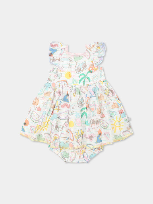 Vestito multicolor per neonata con disegni estivi,Stella Mccartney Kids,TU1042 Z1587 101MC