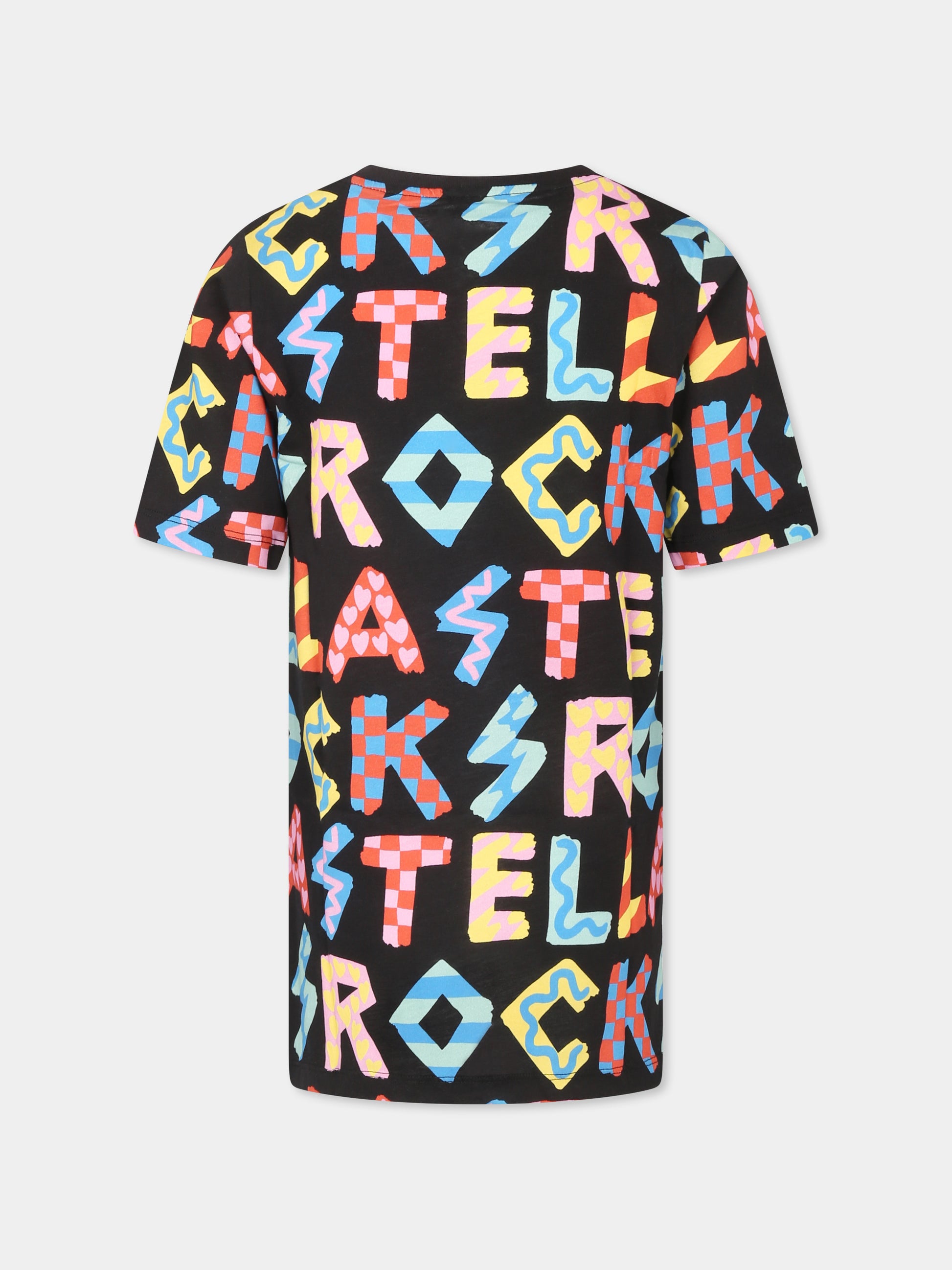 Vestito nero per bambina con logo all over,Stella Mccartney Kids,TU1D71 Z1583 930MC