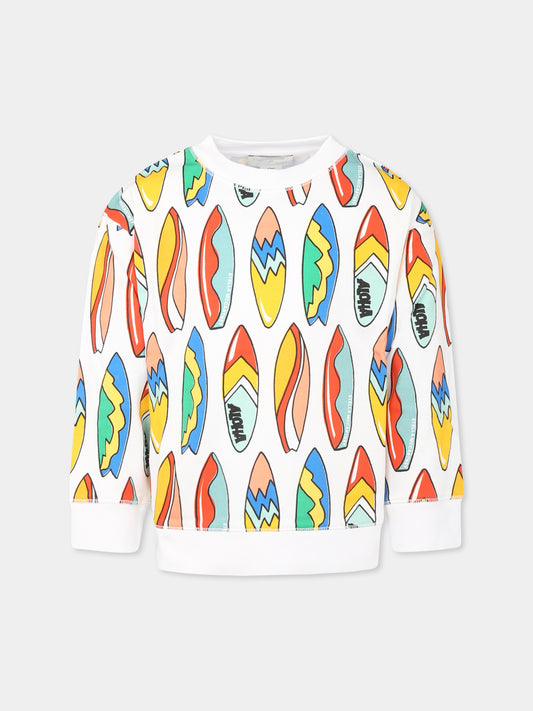 Felpa bianca per bambino con tavola da surf all over,Stella Mccartney Kids,TU4Q00 Z1732 100MC