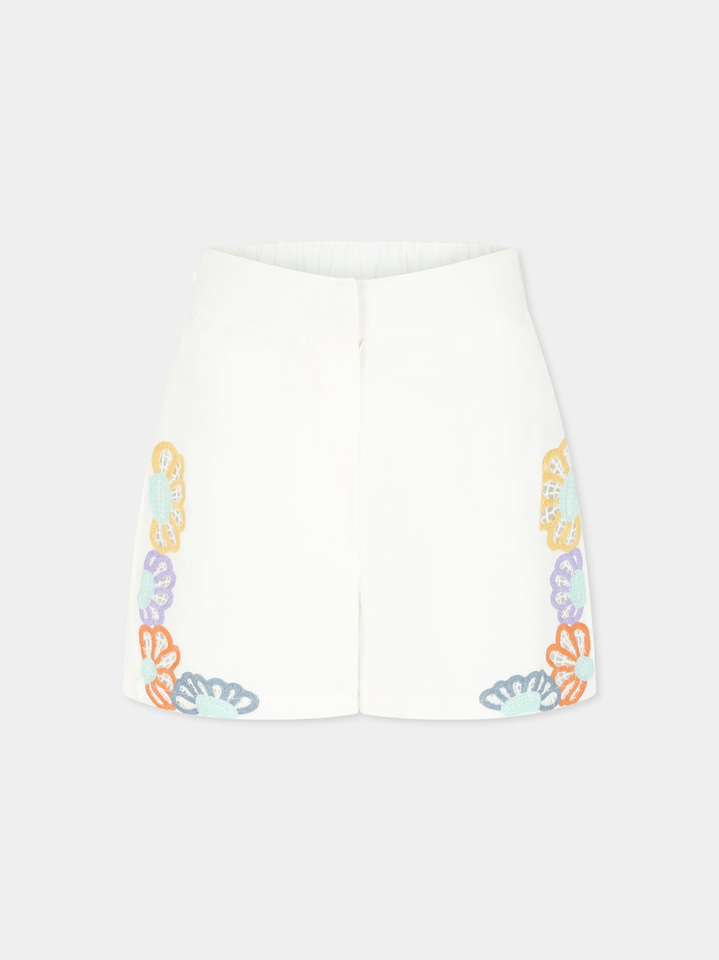 Shorts bianchi per bambina con ricamo floreale,Stella Mccartney Kids,TU6F59 Z0138 101