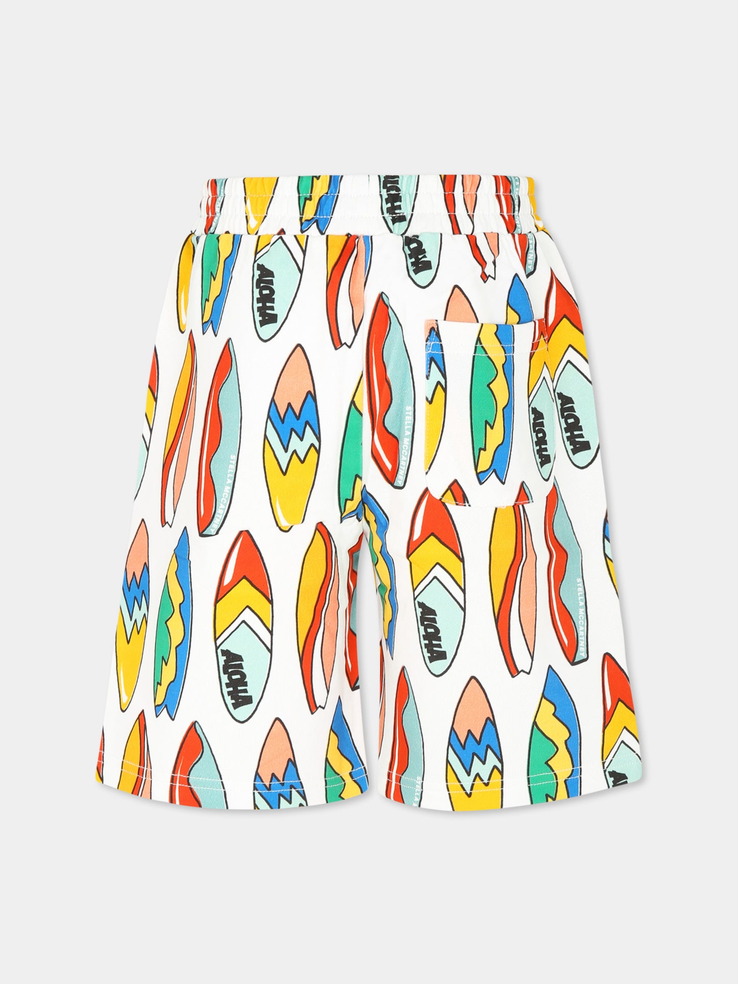 Shorts bianchi per bambino con tavola da surf all over,Stella Mccartney Kids,TU6P69 Z1732 100MC