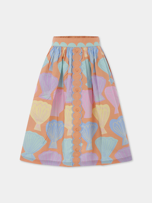 Gonna arancione per bambina con conchiglie all over,Stella Mccartney Kids,TU7A54 Z1596 404MC