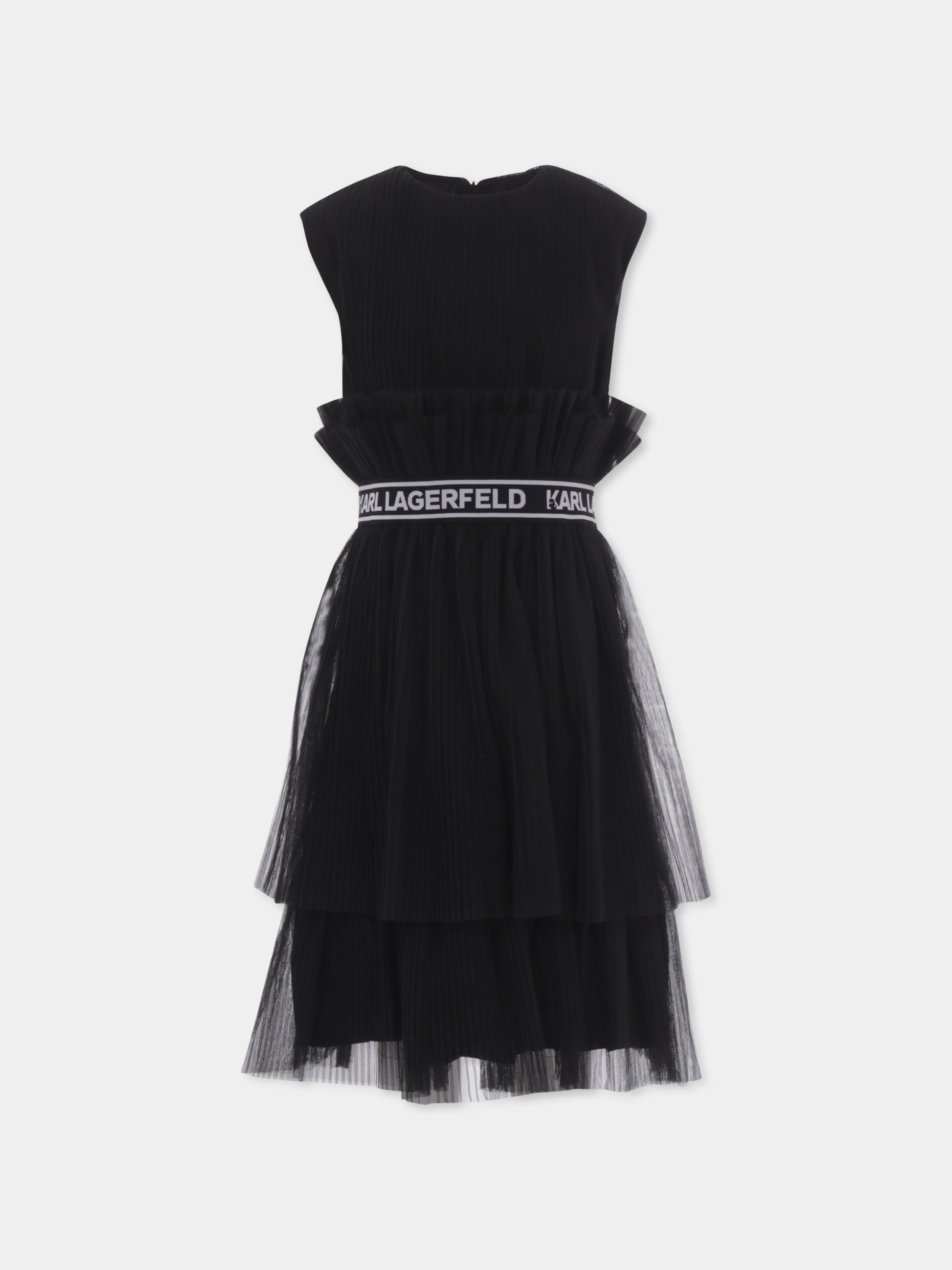 Vestito nero per bambina con logo,Karl Lagerfeld Kids,Z30083 09B