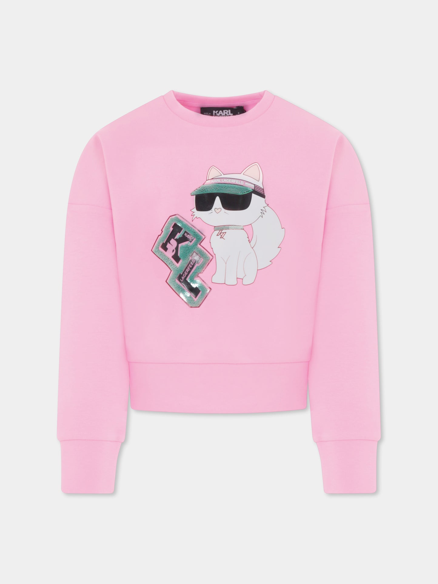 Sweat-shirt court rose pour fille avec Choupette