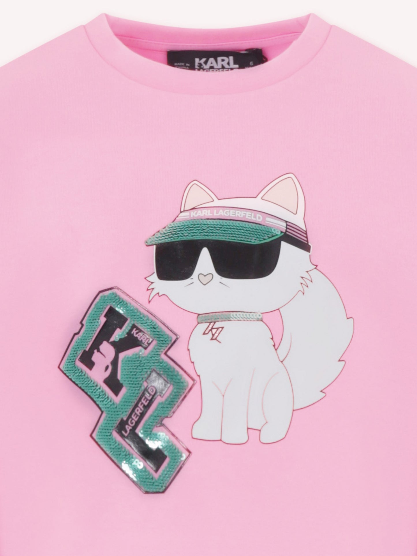 Sweat-shirt court rose pour fille avec Choupette