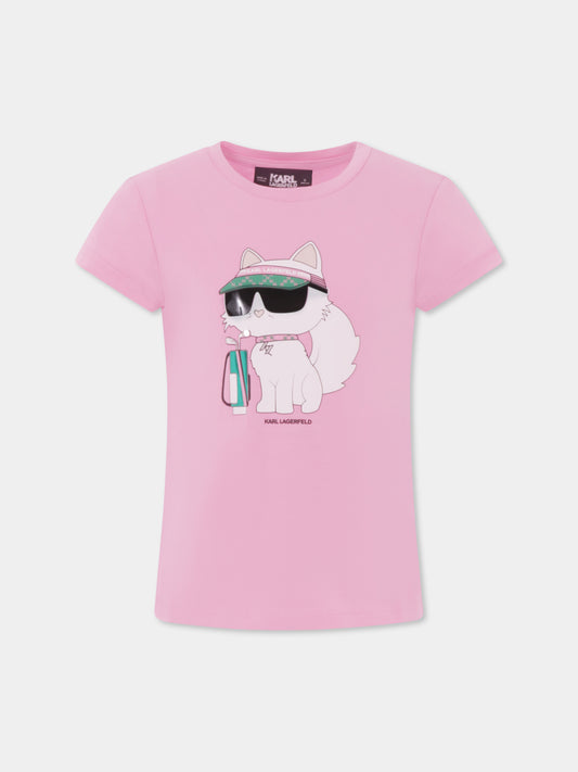T-shirt rose pour fille avec Choupette