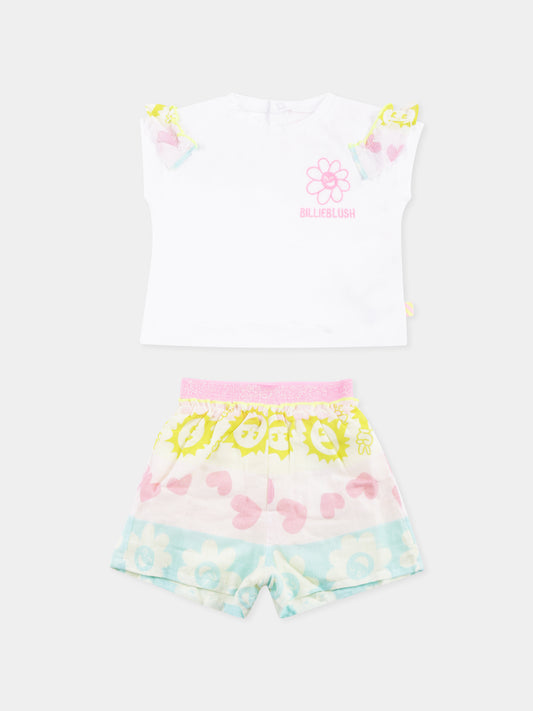 Completo bianco per neonata con logo e fiore,Billieblush,U20040 515