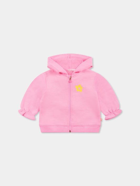 Felpa rosa per neonata con logo e fiore,Billieblush,U20046 462