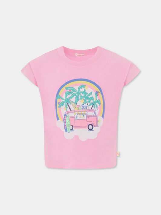 T-shirt rose pour fille avec imprimé
