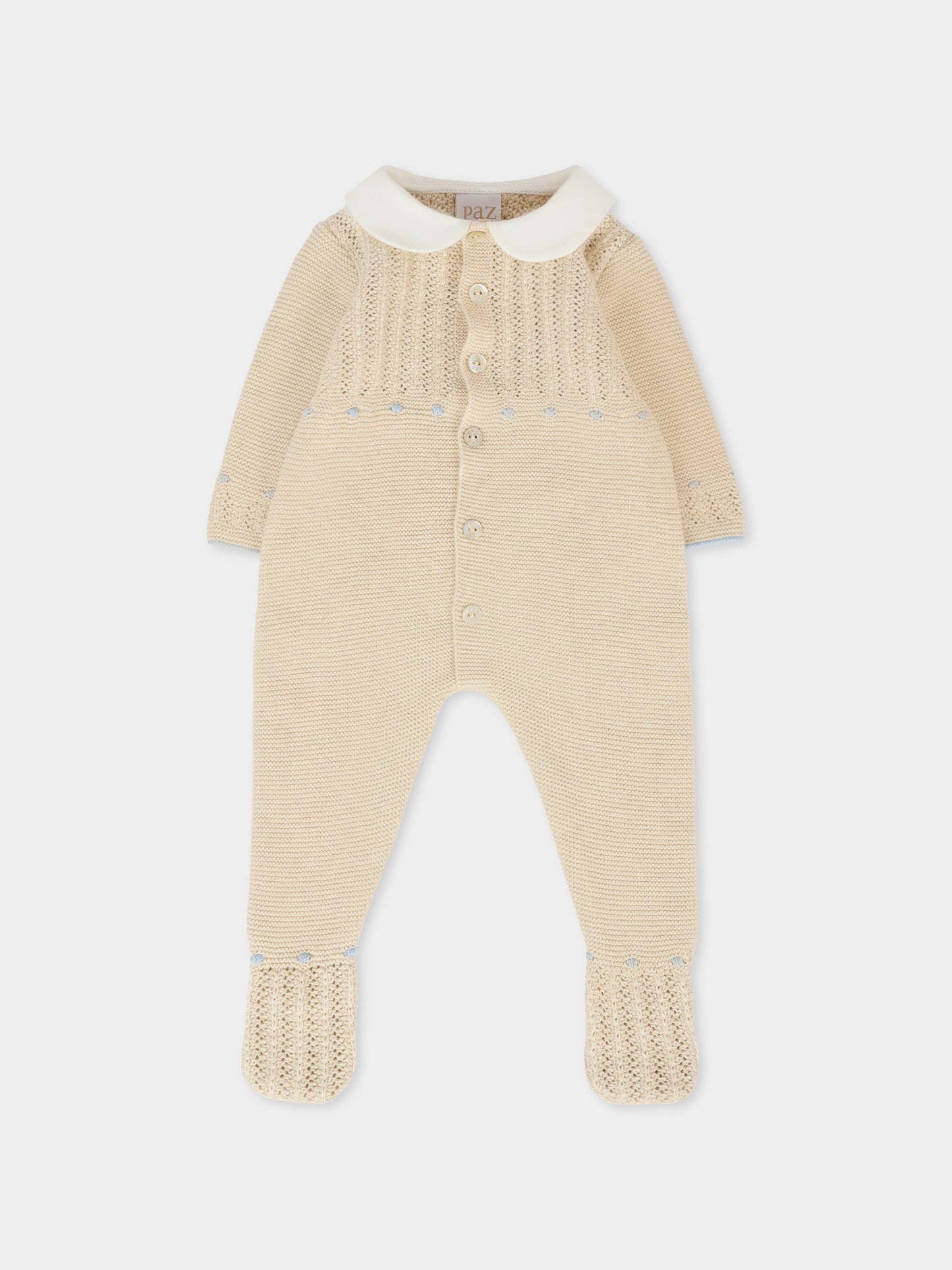 Tutina beige per neonato con ricami,Paz Rodríguez,005 123091 7380 H94