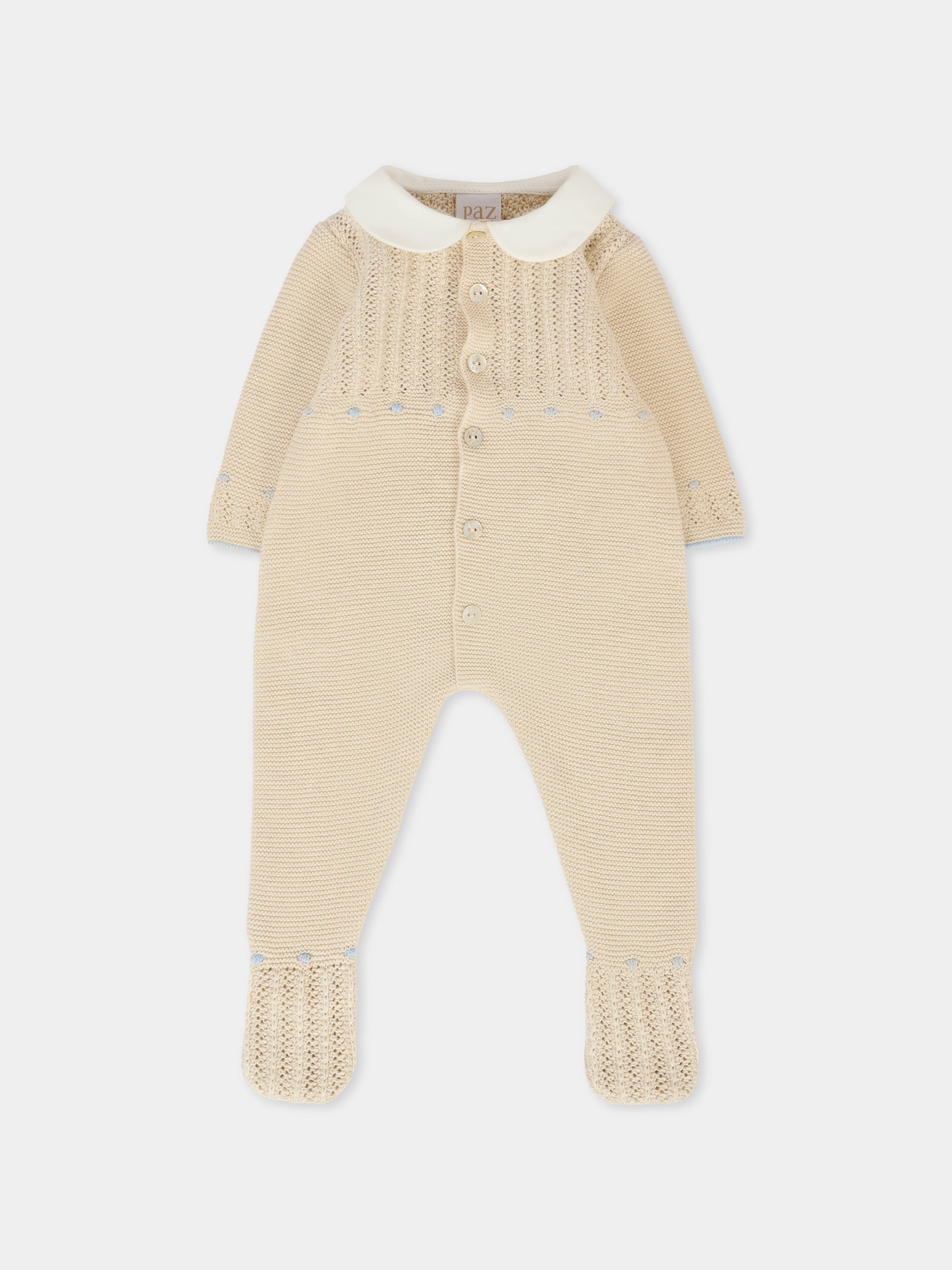 Tutina beige per neonato con ricami,Paz Rodríguez,005 123091 7380 H94