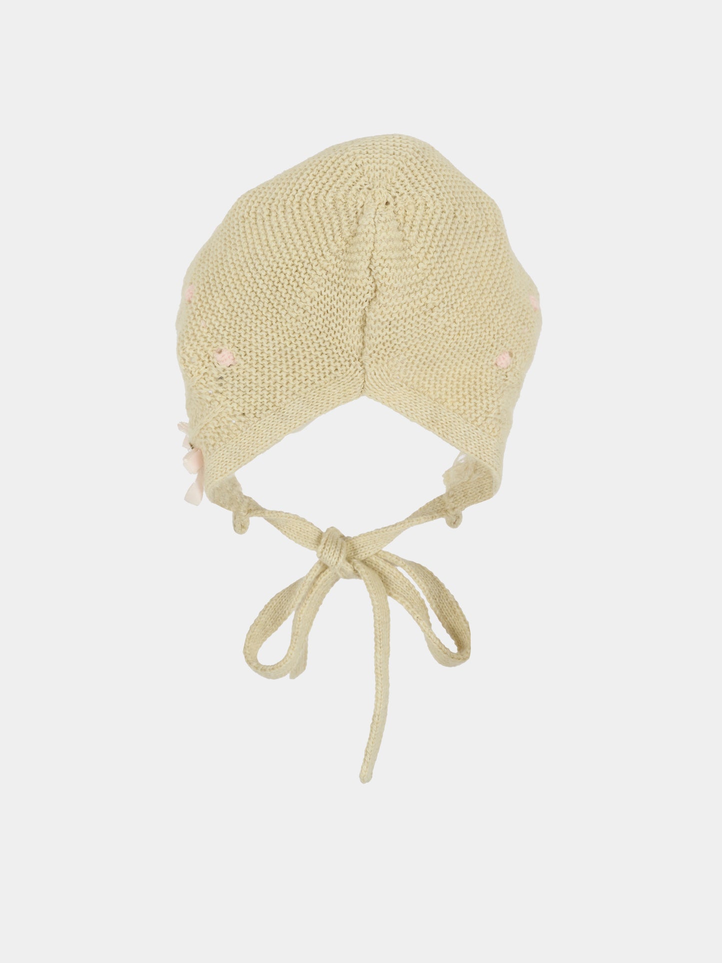 Cuffia beige per neonata con fiocco,Paz Rodríguez,011 123092 7337 H94