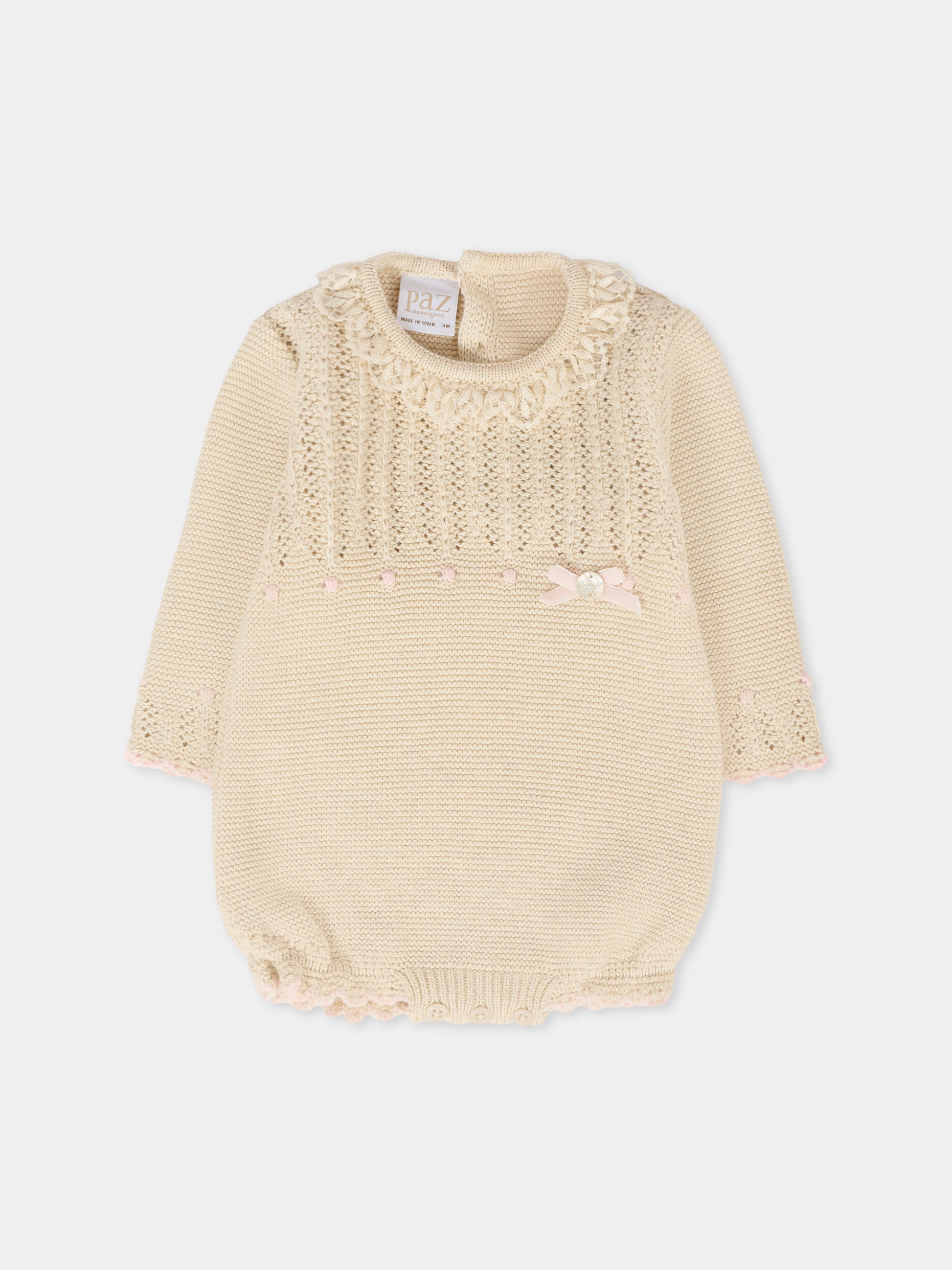 Pagliaccetto beige per neonata con fiocco,Paz Rodríguez,005 123093 7337 H94