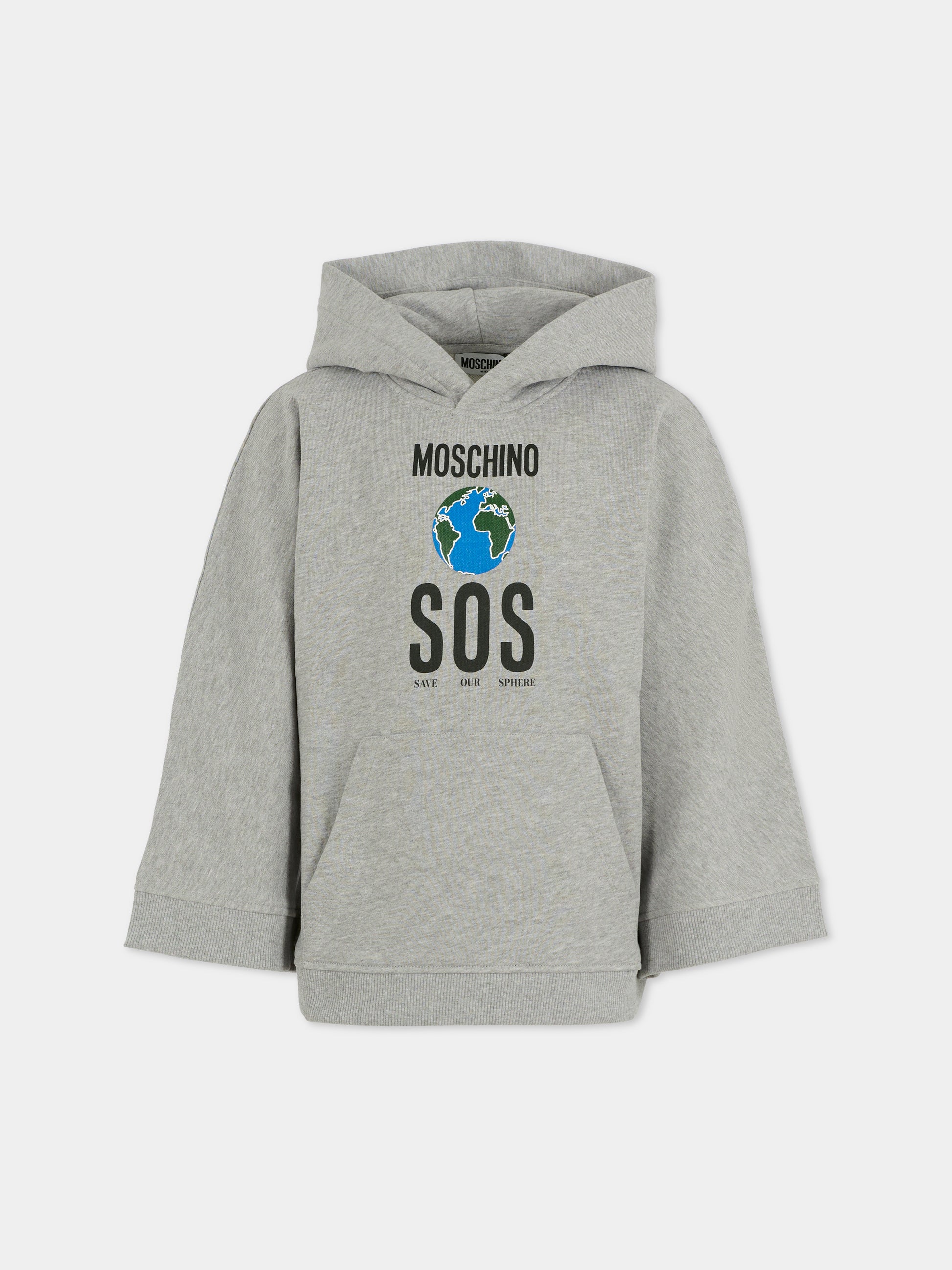 Felpa grigia per bambini con pianeta Terra,Moschino Kids,HDF06M LCA77 60901
