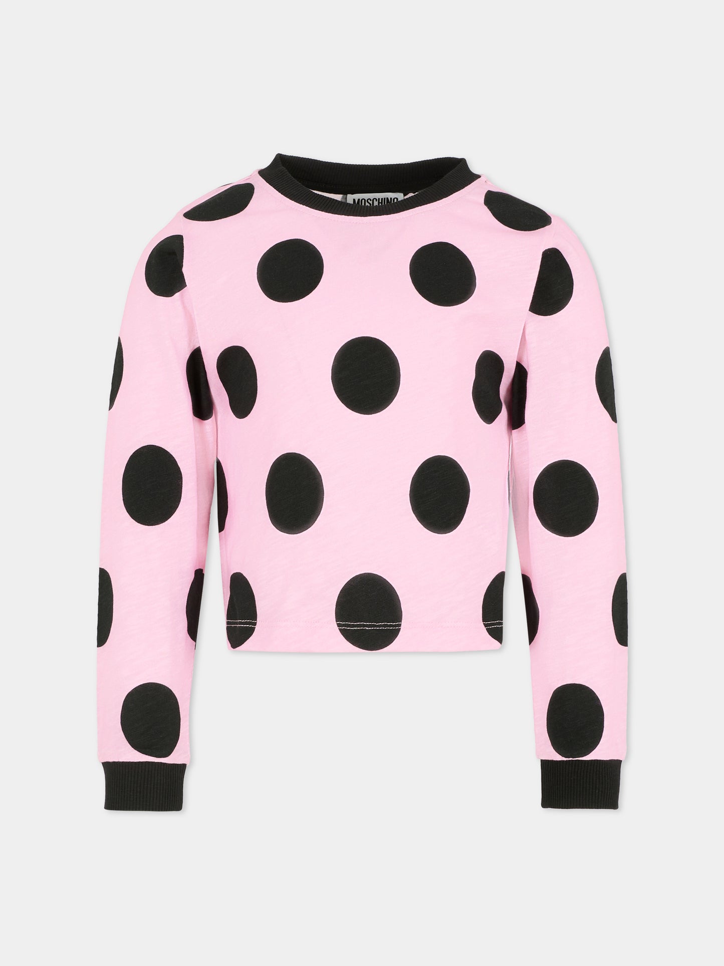 T-shirt crop lilla per bambina con pois neri,Moschino Kids,HDO013 LAB4A 84464