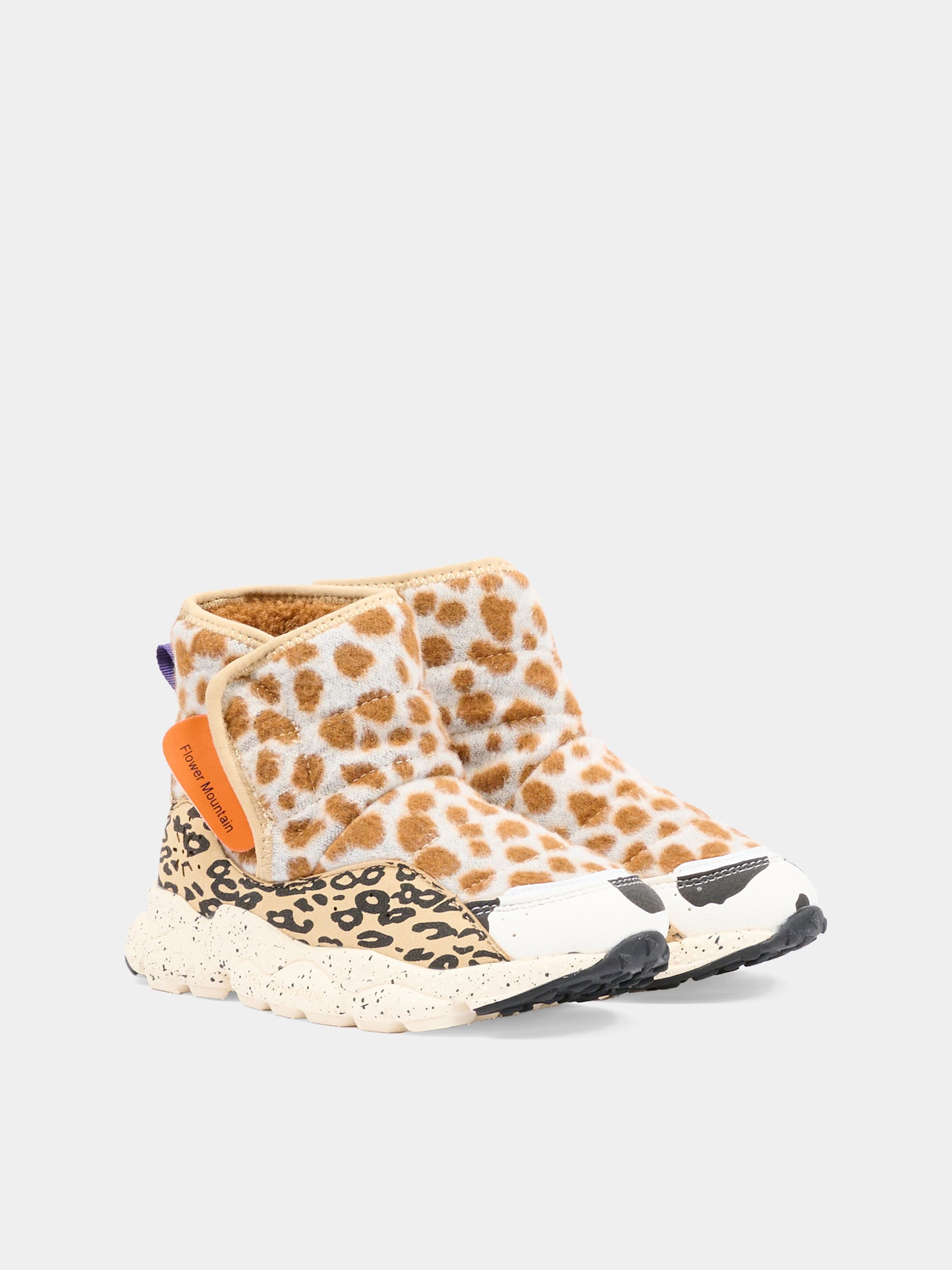 Stivaletti Taro beige per bambini con stampa animalier,Flower Mountain,0012017902 10 1A06