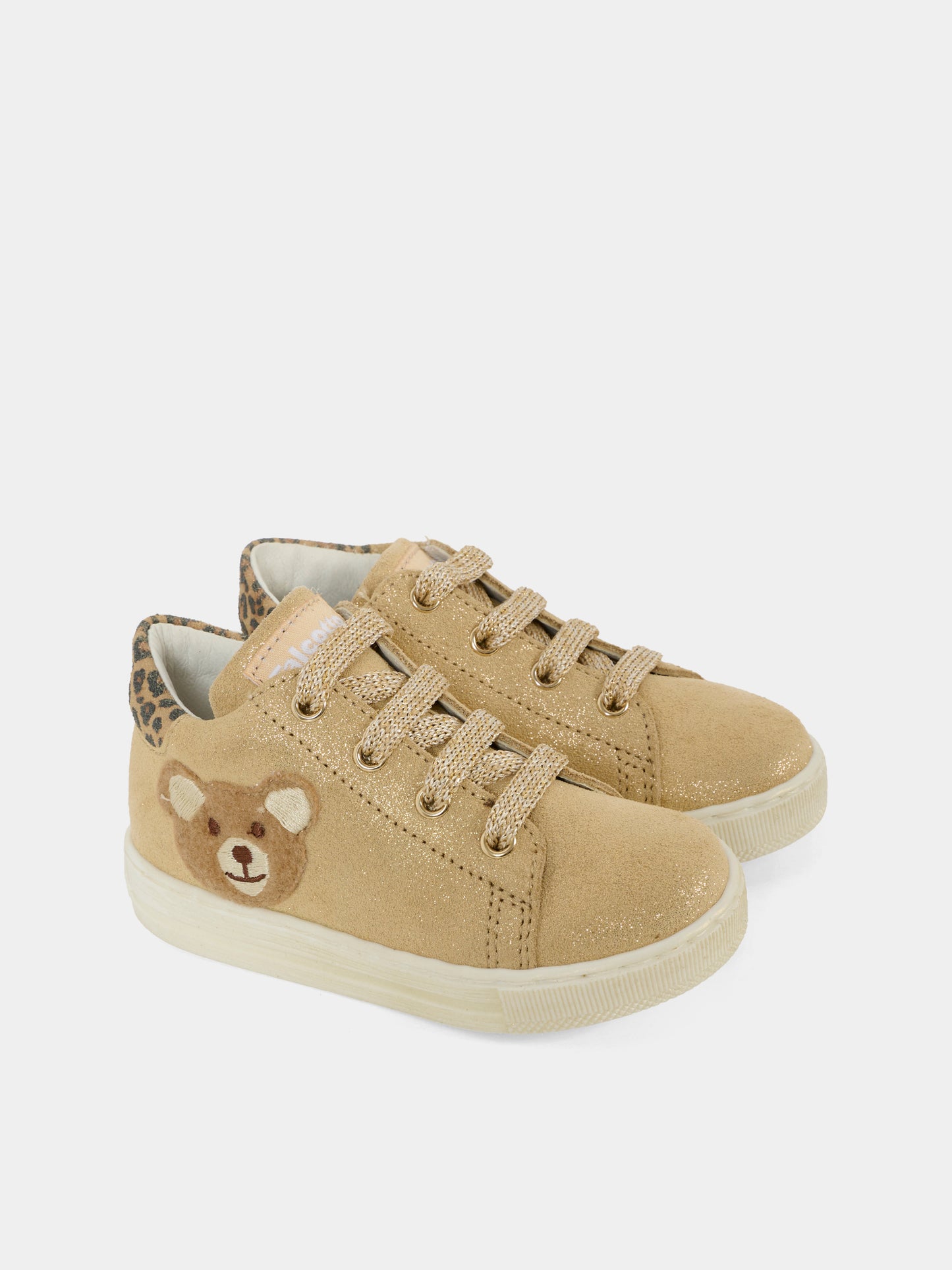 Sneakers beige per bambina con orsetto e logo,Falcotto,0012019687 02 0Q06