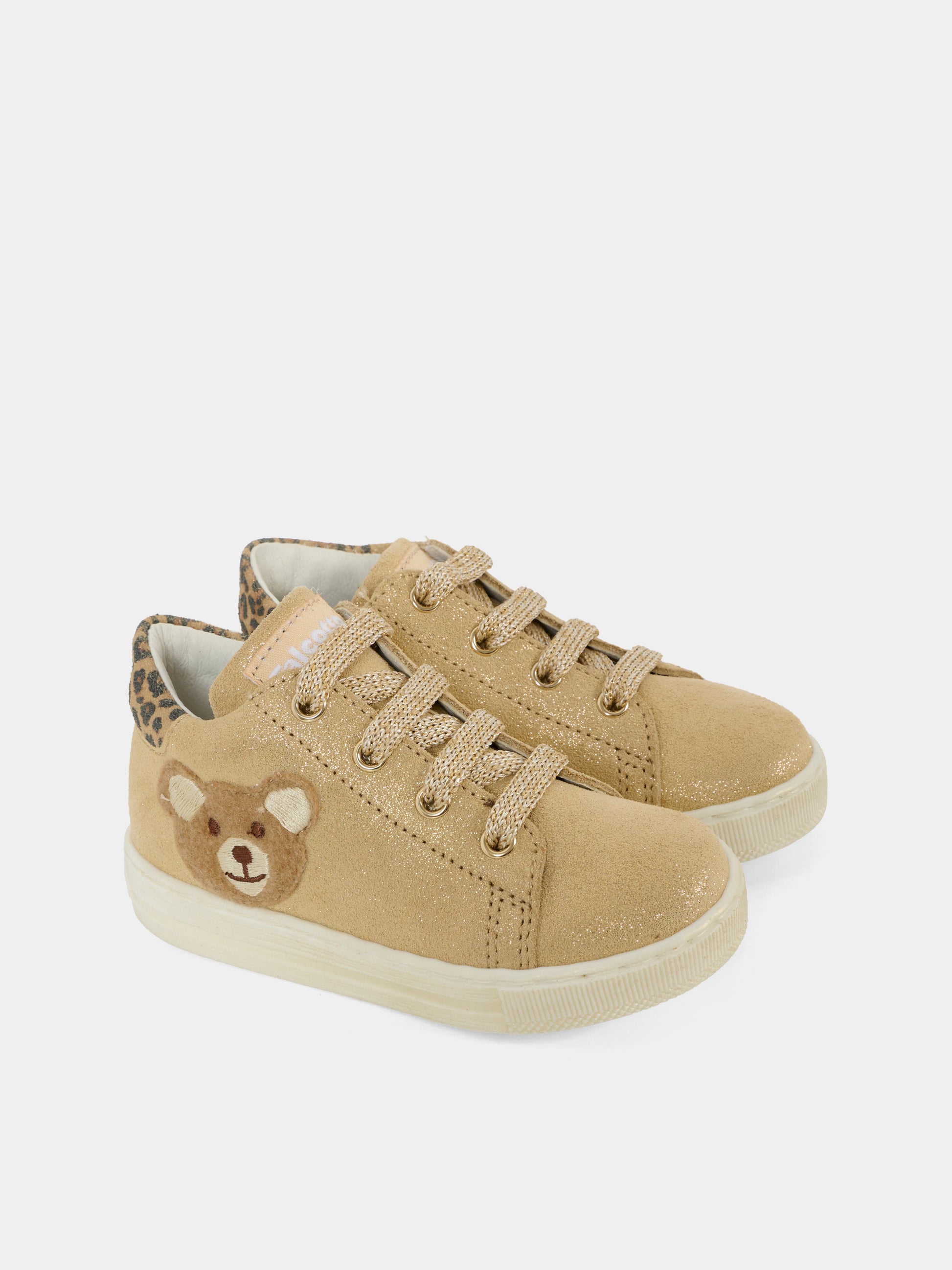 Sneakers beige per bambina con orsetto e logo,Falcotto,0012019687 02 0Q06