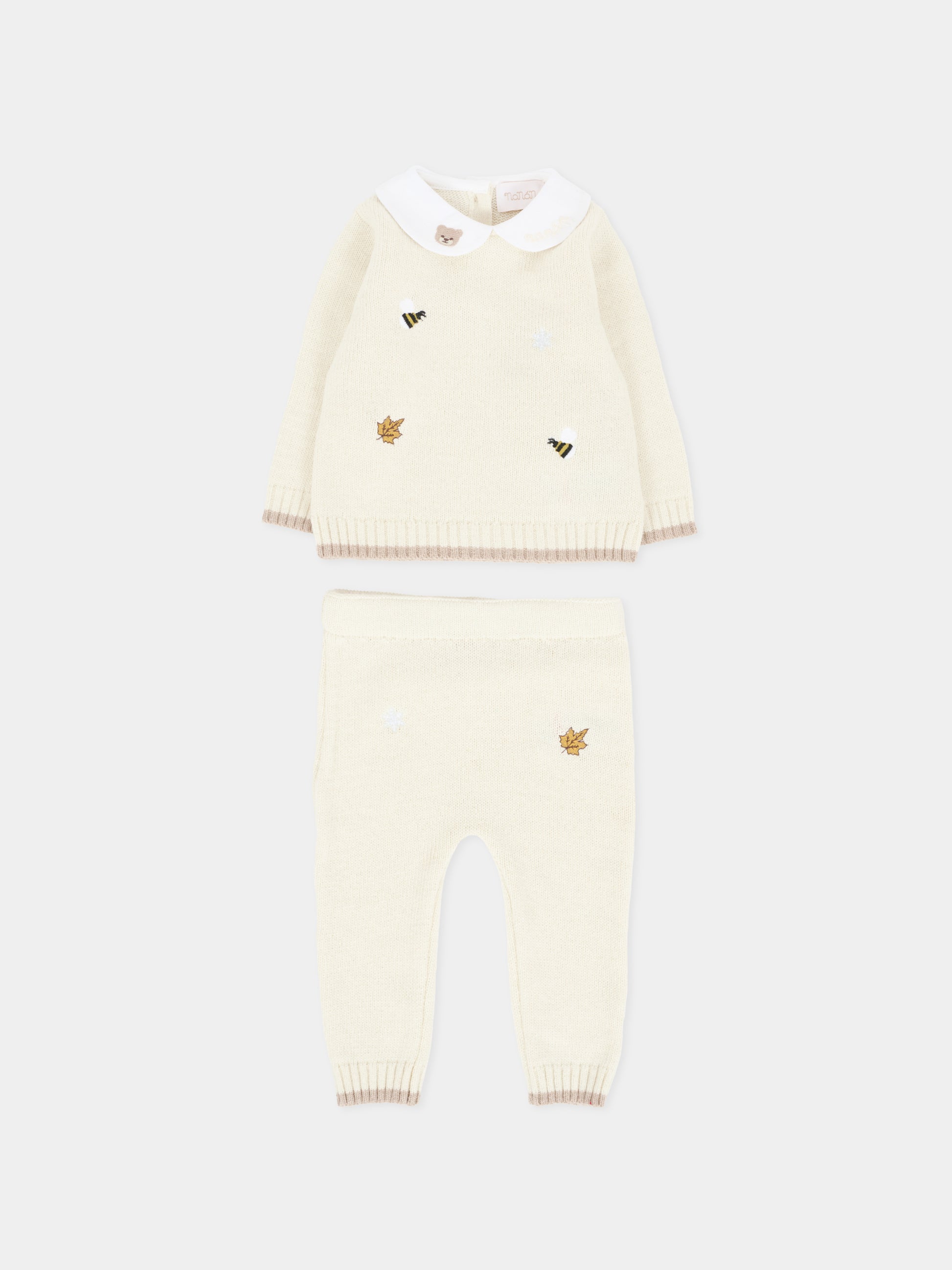 Completo nascita avorio per neonati con api ricamate,Nanán,I25010B