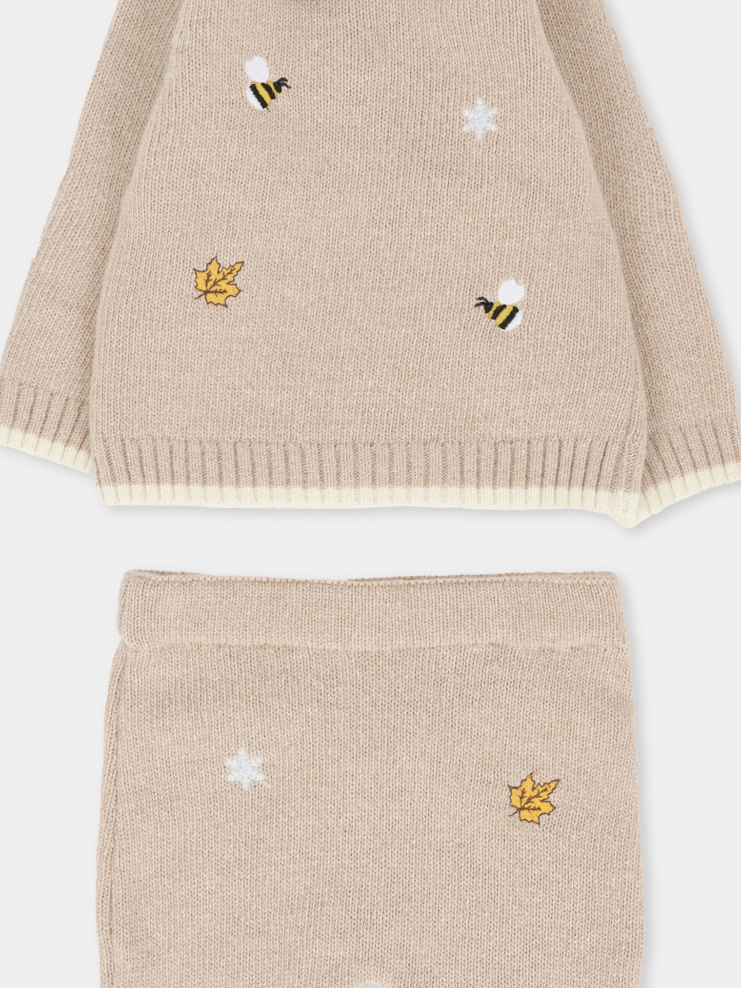 Completo nascita beige per neonati con api ricamate,Nanán,I25010BE