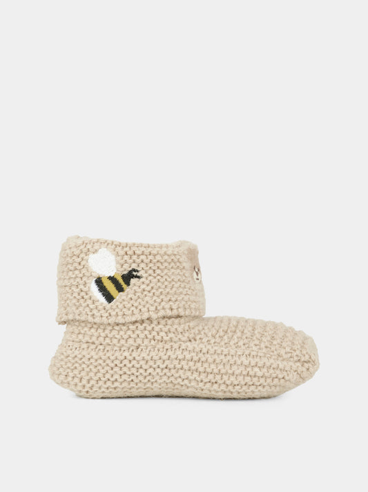 Babbucce beige per neonati con ape,Nanán,I25013BE