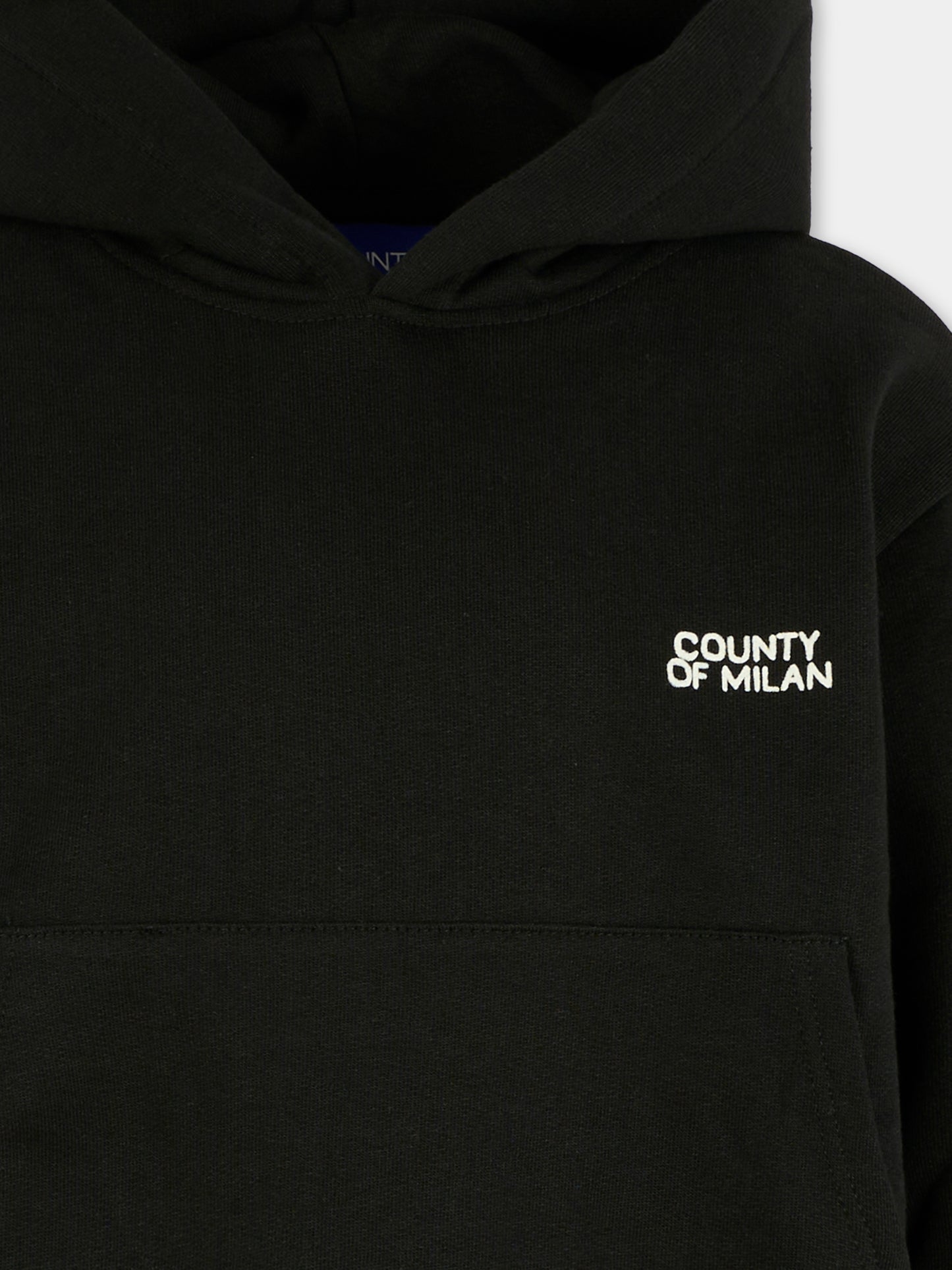 Felpa nera per bambino con logo bianco,County Of Milan Kids,F5CMJBHS006 110