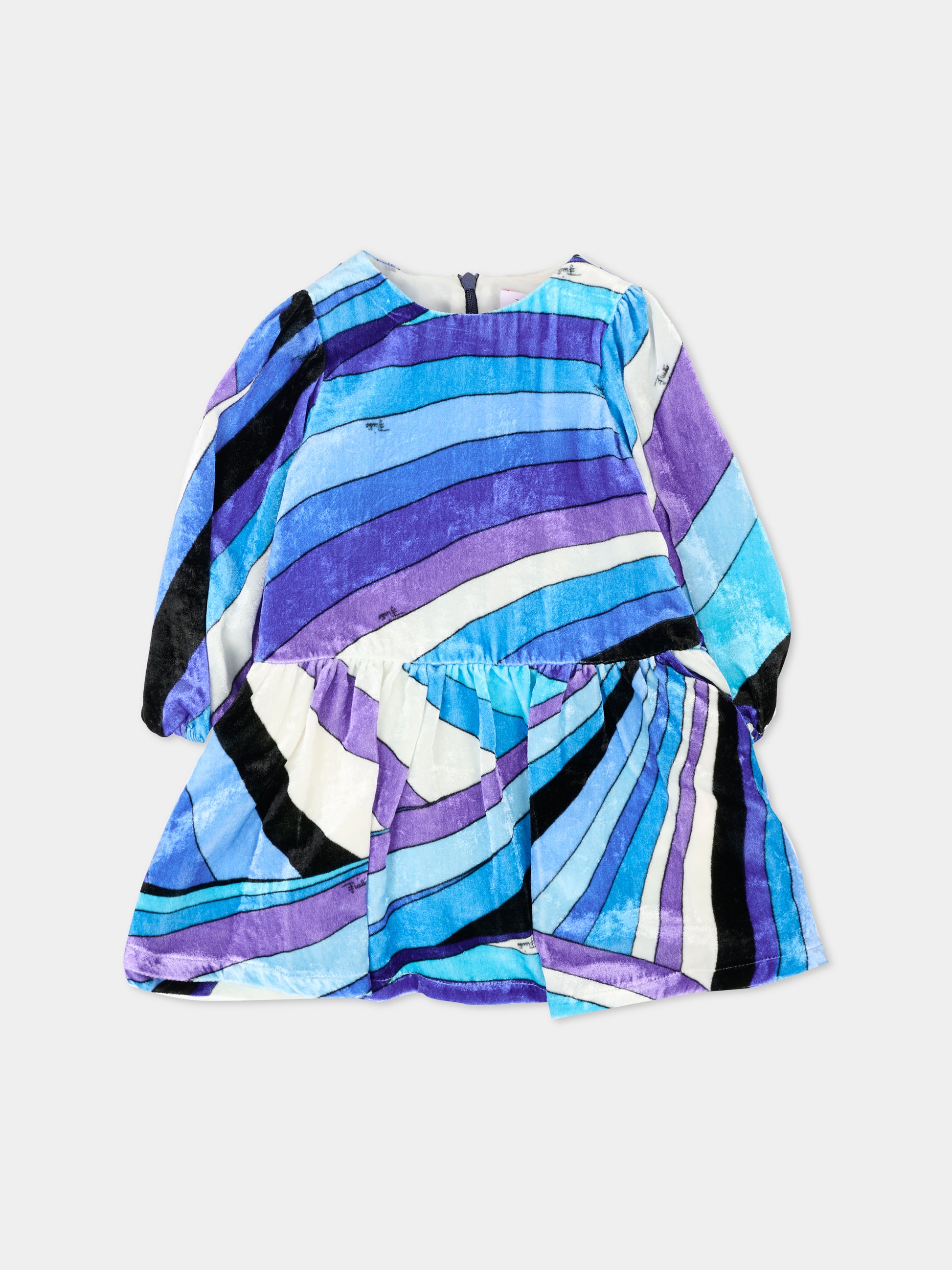 Vestito blu per neonata con stampa marmo,Emilio Pucci Junior,PX1120 V0171 101BL