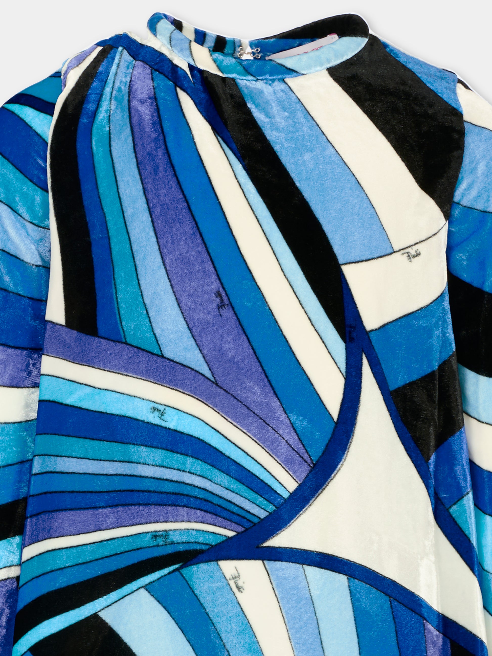 Vestito blu per bambina con stampa marmo,Emilio Pucci Junior,PX1B70 V0171 101BL