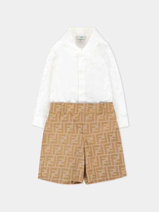 Completo beige per neonato con FF,Fendi Kids,BML160 AQTK F0QU5