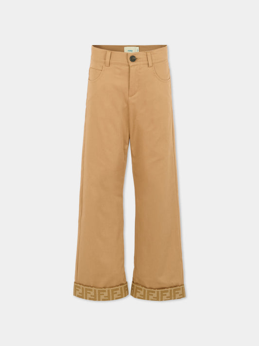 Pantaloni beige per bambino con FF,Fendi Kids,JUF168 AS5Y F0QU5