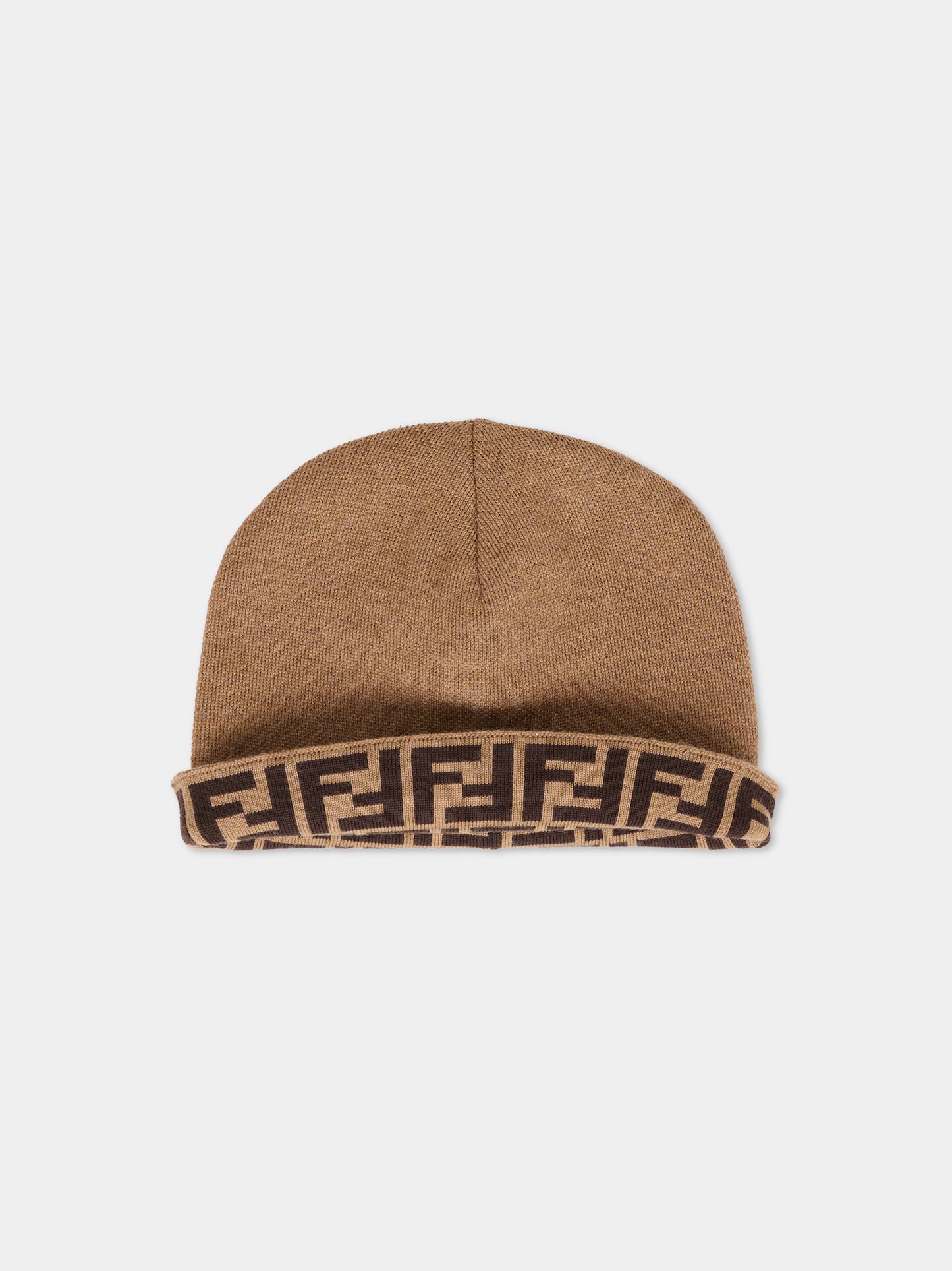 Berretto marrone per bambini con logo,Fendi Kids,JUP038 AV78 F1U75