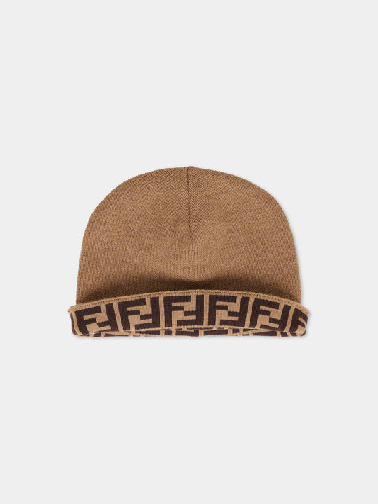 Berretto marrone per bambini con logo,Fendi Kids,JUP038 AV78 F1U75
