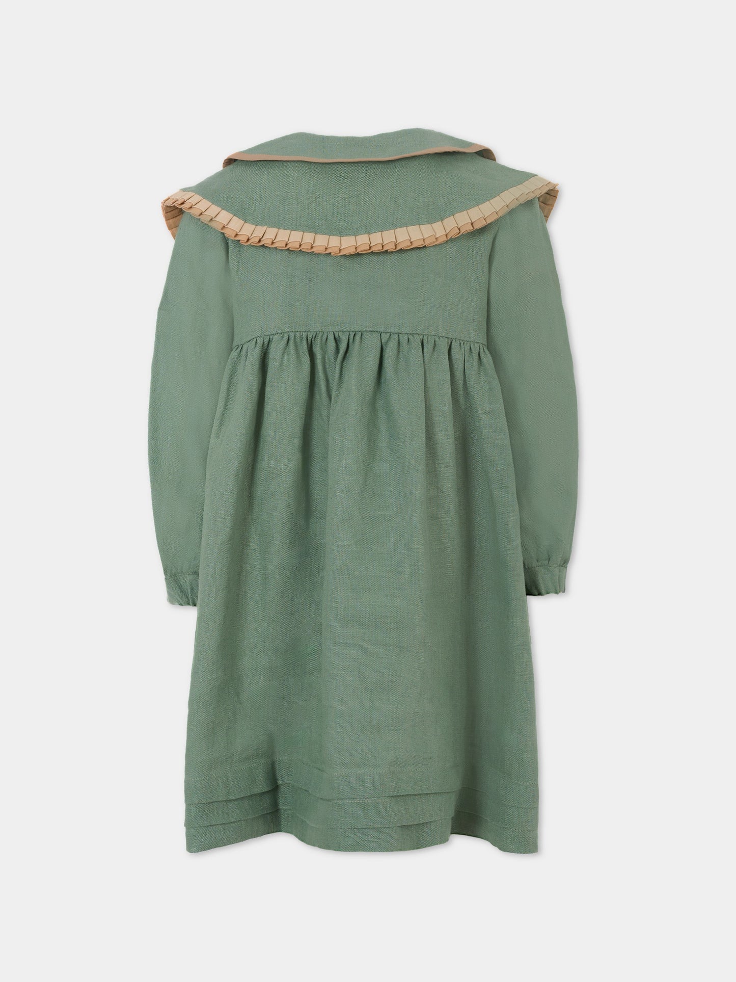 Vestito verde per bambina con volpe,Pangolini Kids,DRESS FOX