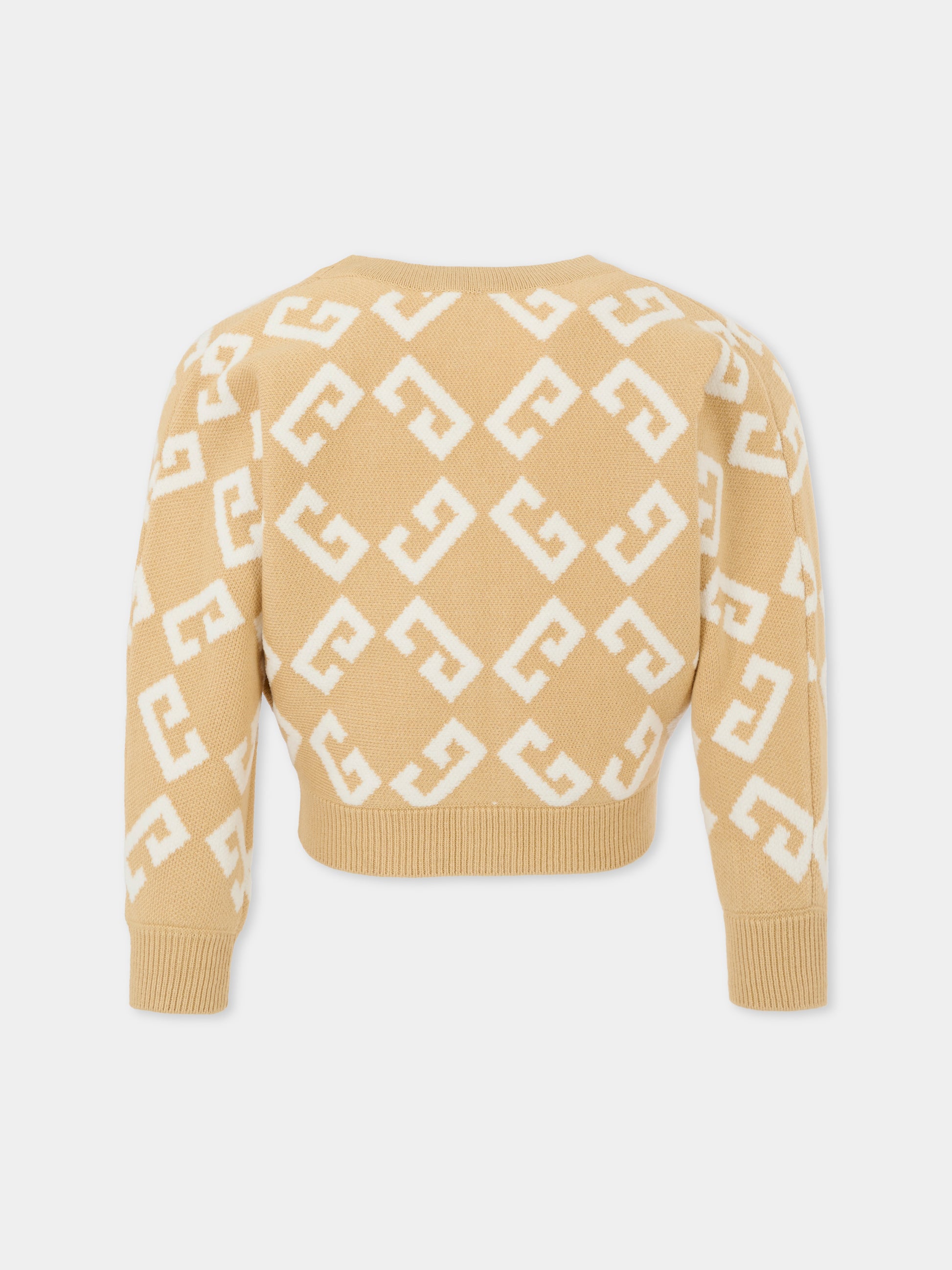 Cardigan crop beige per bambina con logo,Givenchy Kids,H30996 20P