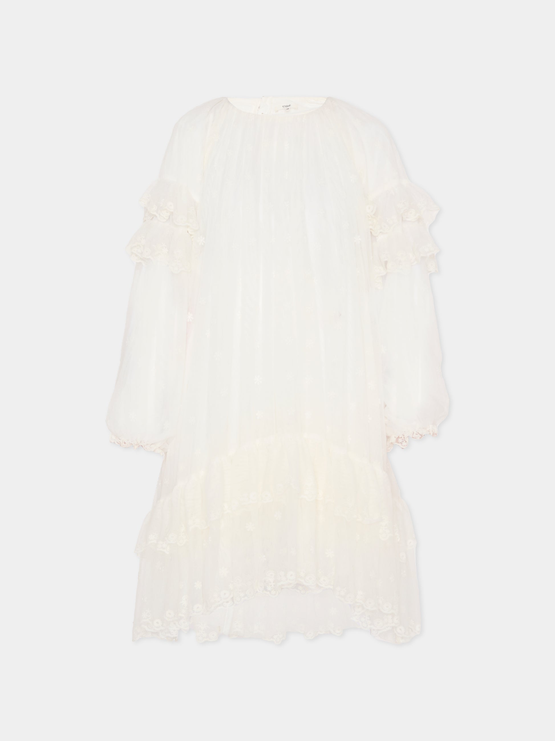 Vestito avorio per bambina con fiori ricamati,Chloé Kids,C20612 117