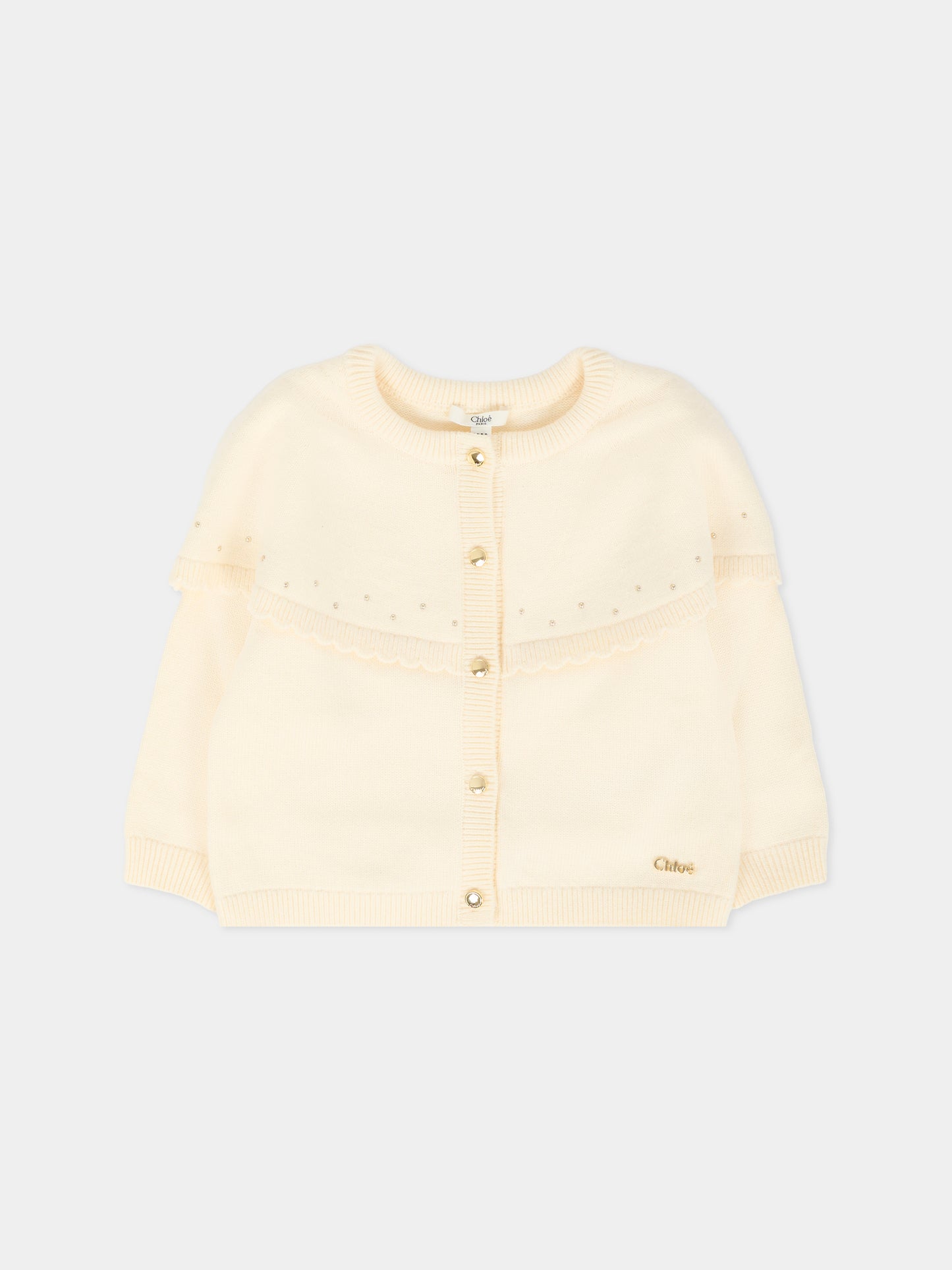 Cardigan avorio per neonata con borchie e logo,Chloé Kids,C20704 148