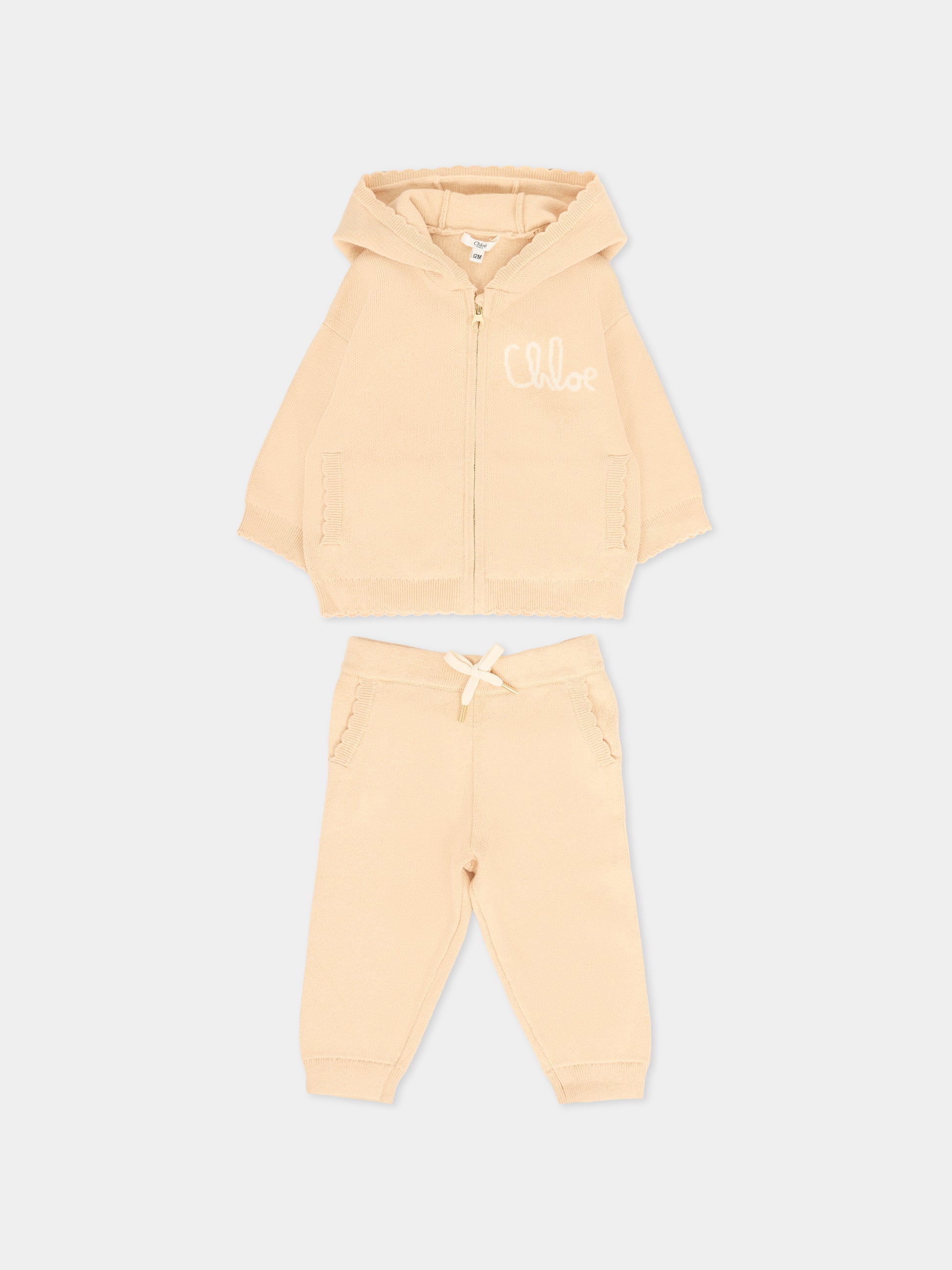 Completo beige per neonata con logo,Chloé Kids,C20721 257