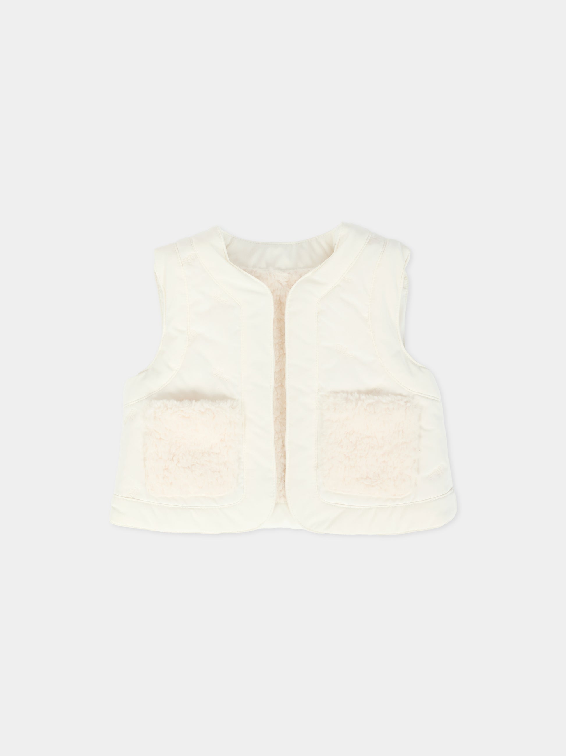 Gilet bianco reversibile per neonata con logo,Chloé Kids,C20723 117