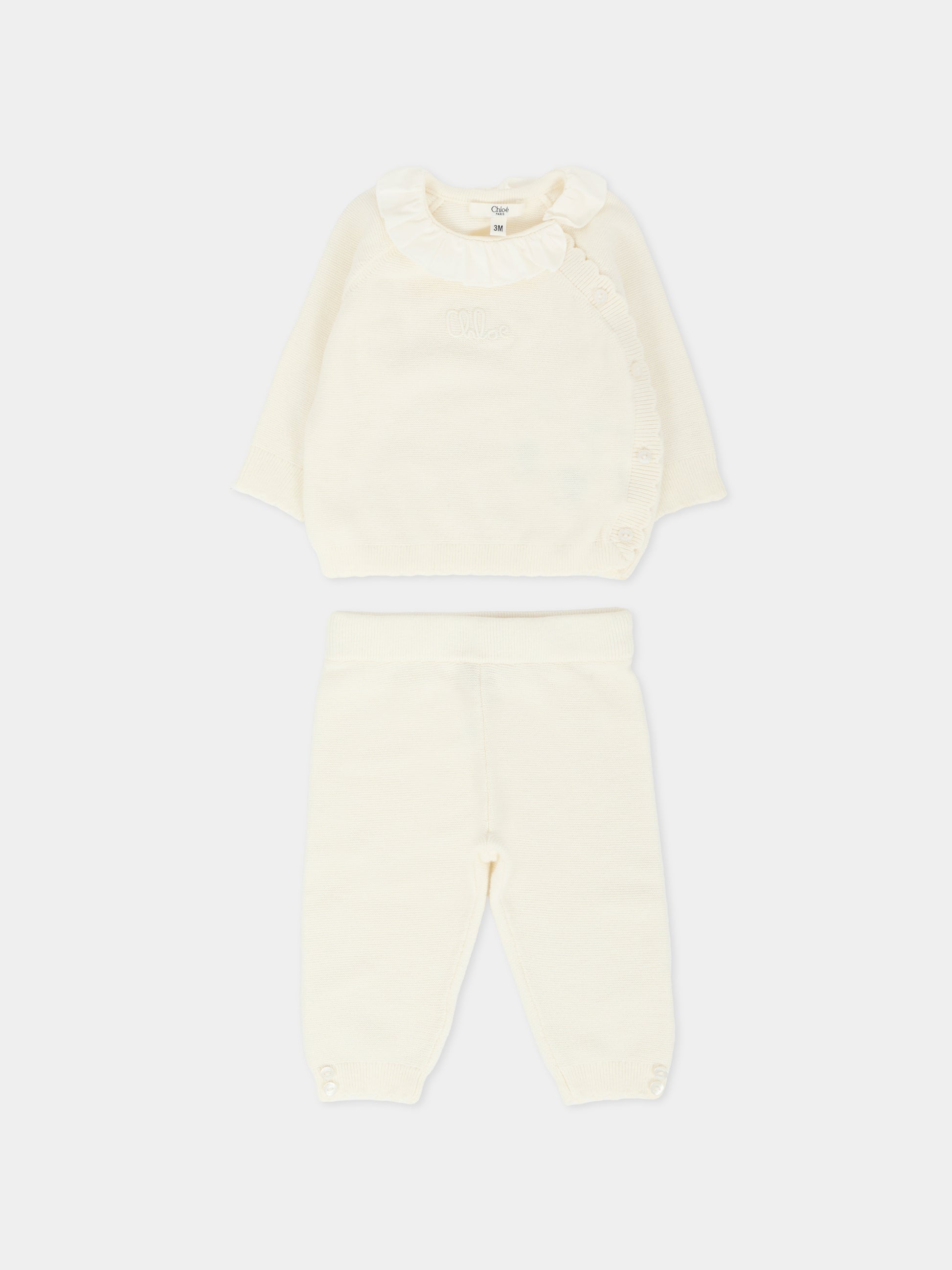 Completo nascita avorio per neonata con logo,Chloé Kids,C20778 117