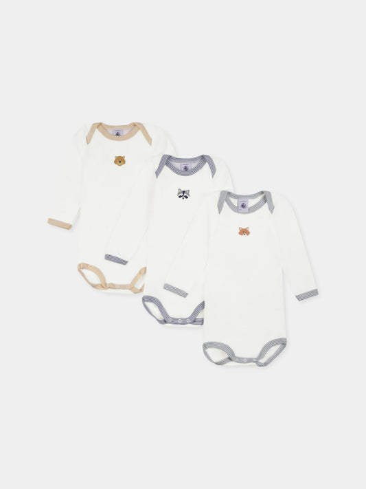 Set body bianco per neonati con animali,Petit Bateau,A0BG0 00