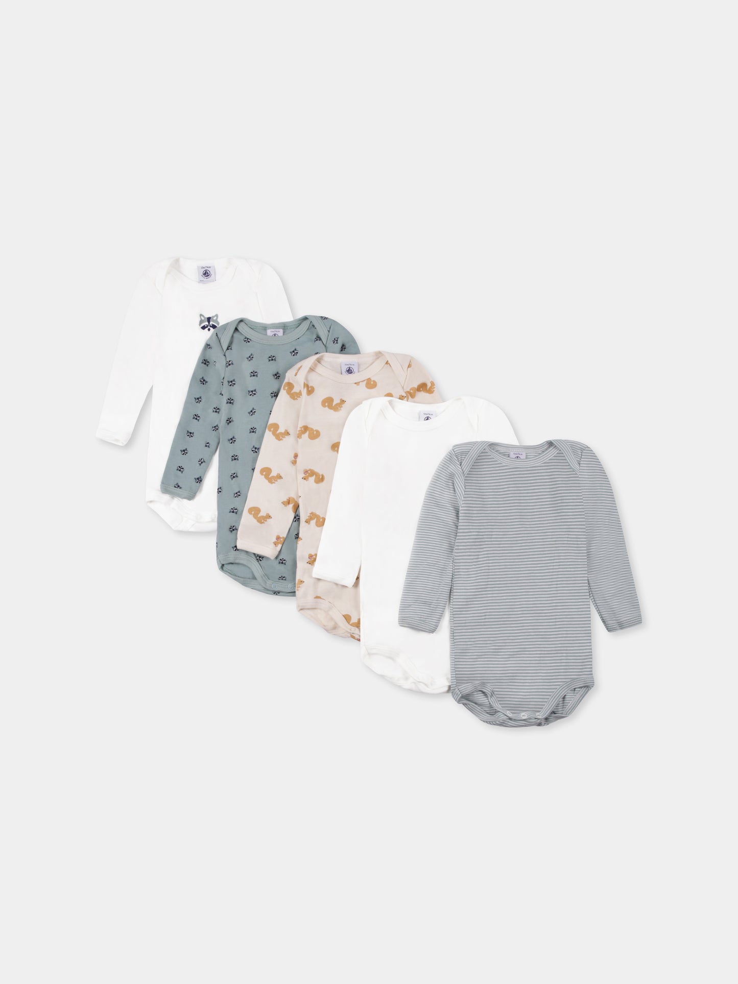 Set body multicolor per neonati con scoiattolo e puzzola,Petit Bateau,A0BGN 00