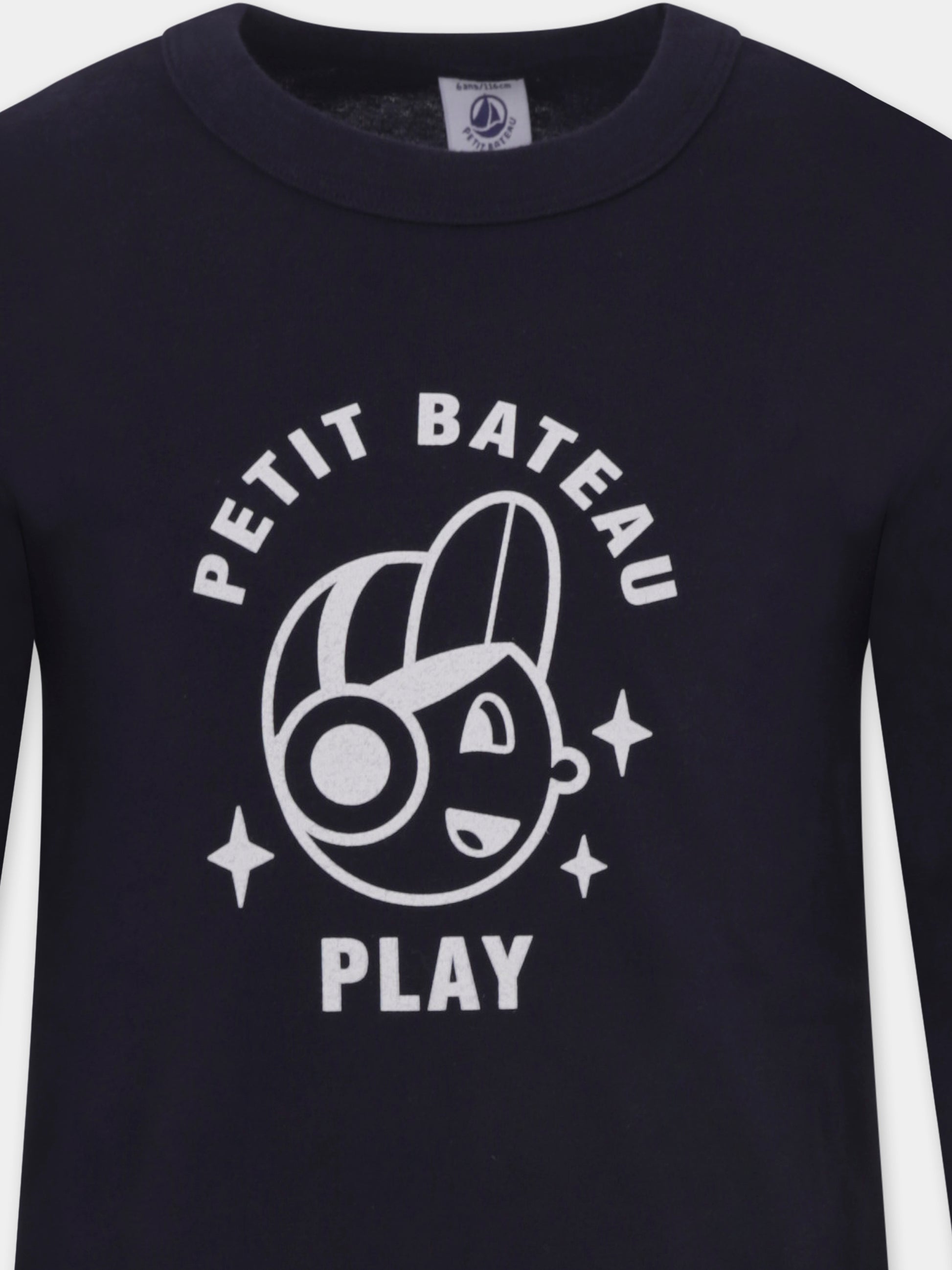 T-shirt blu per bambino con logo e stampa,Petit Bateau,A0BJK 05