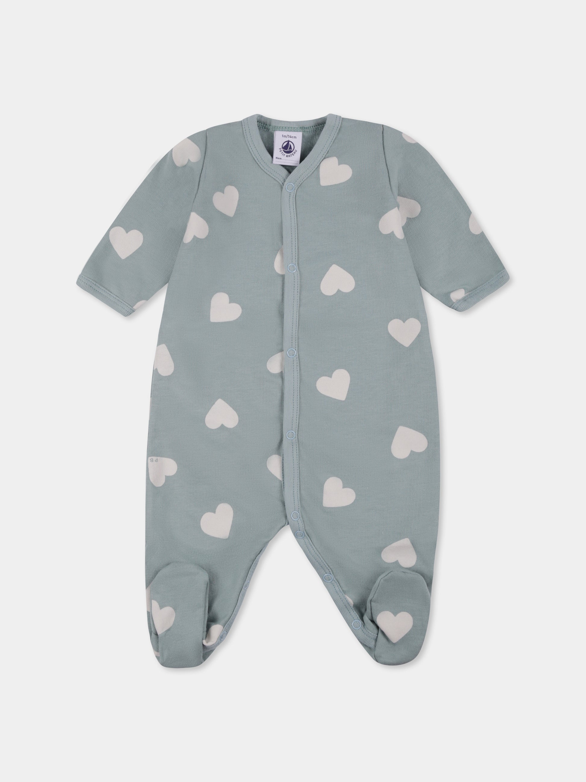 Tutina verde per neonati con cuori all over,Petit Bateau,A09FS 01