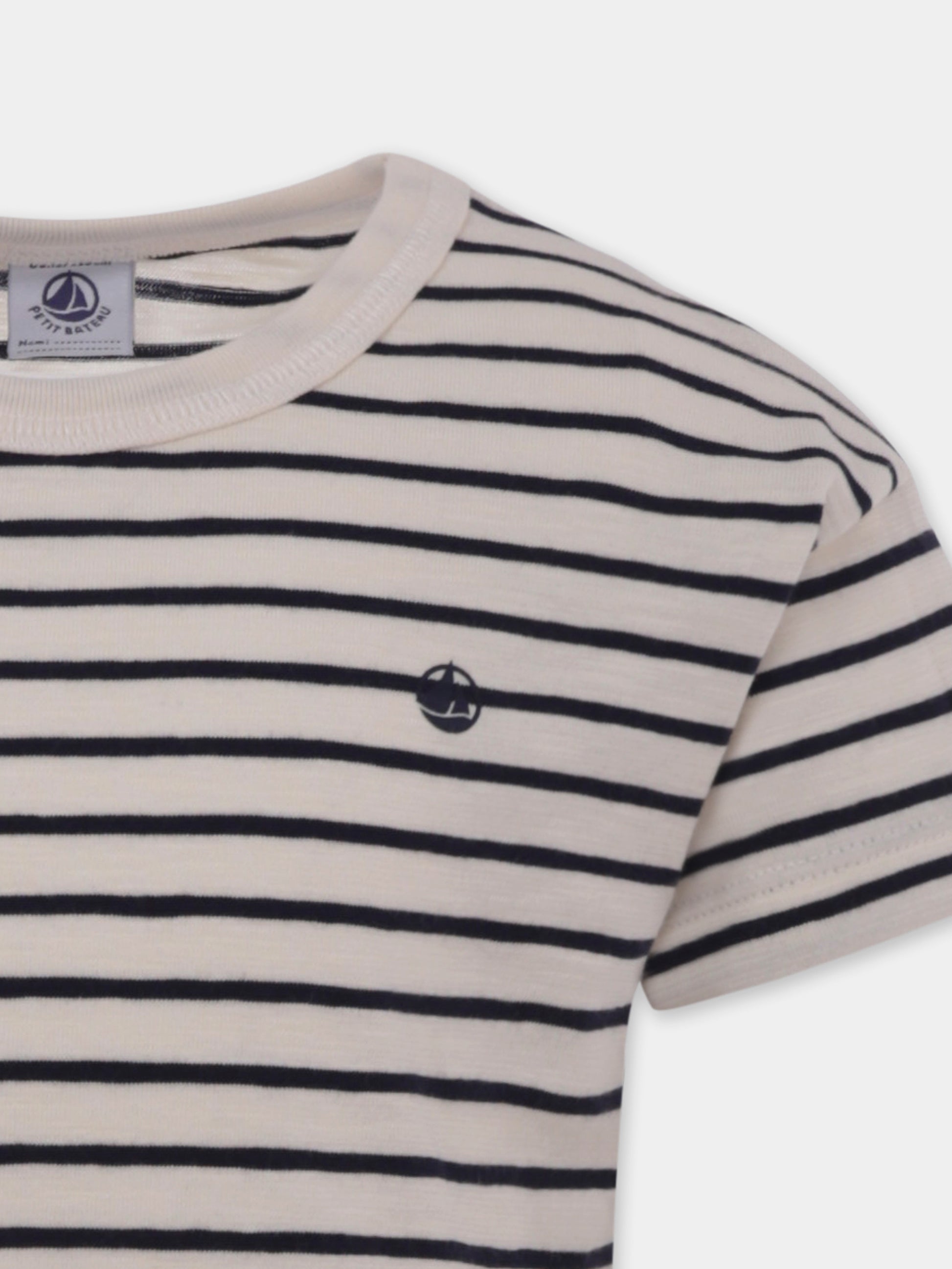T-shirt avorio per bambini con logo,Petit Bateau,A0A22 01